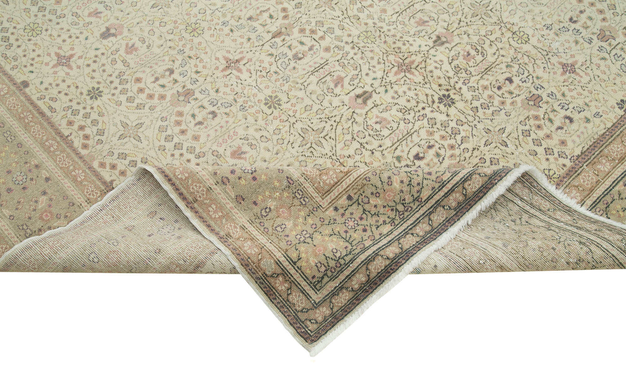 Handmade Vintage Area Rug – Kayseri Classic Beige Cotton Wool Carpet 6'7''x9'7''