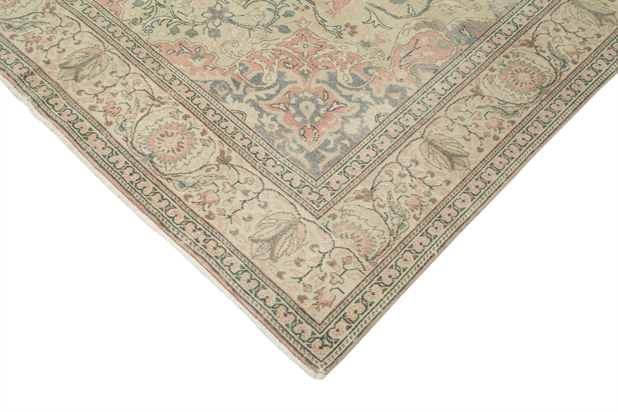 Handmade Vintage Area Rug – Kayseri Turkish Hand Woven Rug 6'4''x9'6'' Beige Cotton Wool