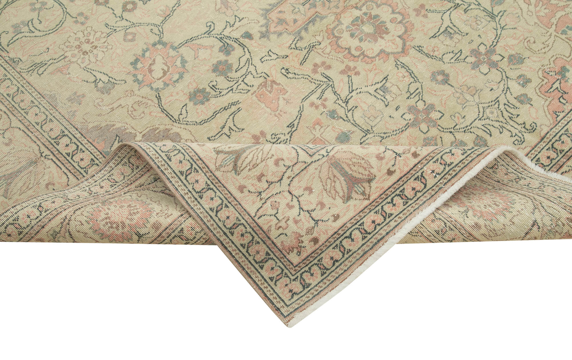 Handmade Vintage Area Rug – Kayseri Turkish Hand Woven Rug 6'4''x9'6'' Beige Cotton Wool