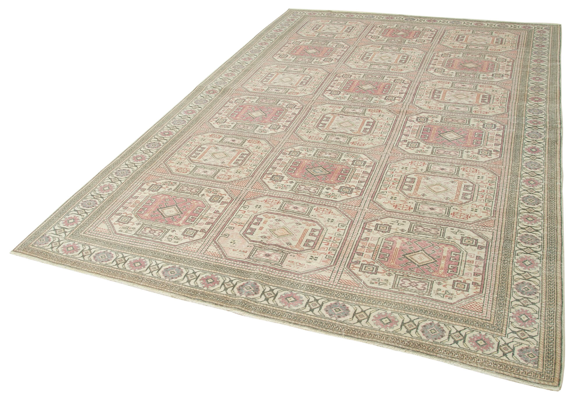 Vintage Handmade Area Rug - Kayseri Beige Wool Cotton Blend | Durable Hand Woven Rug 6'6''x9'11''