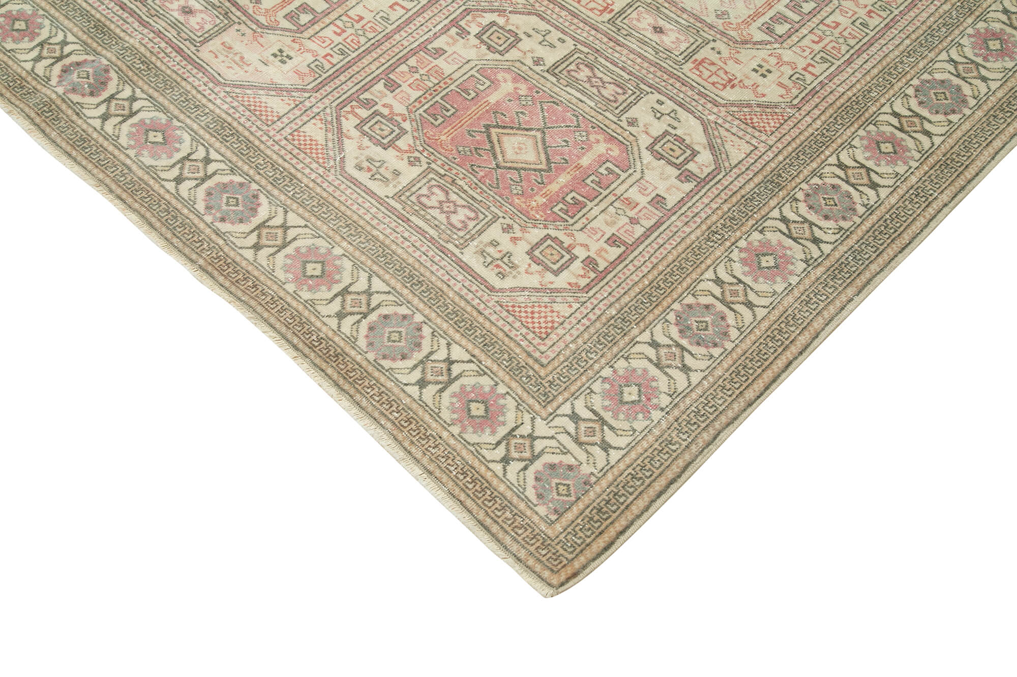 Vintage Handmade Area Rug - Kayseri Beige Wool Cotton Blend | Durable Hand Woven Rug 6'6''x9'11''