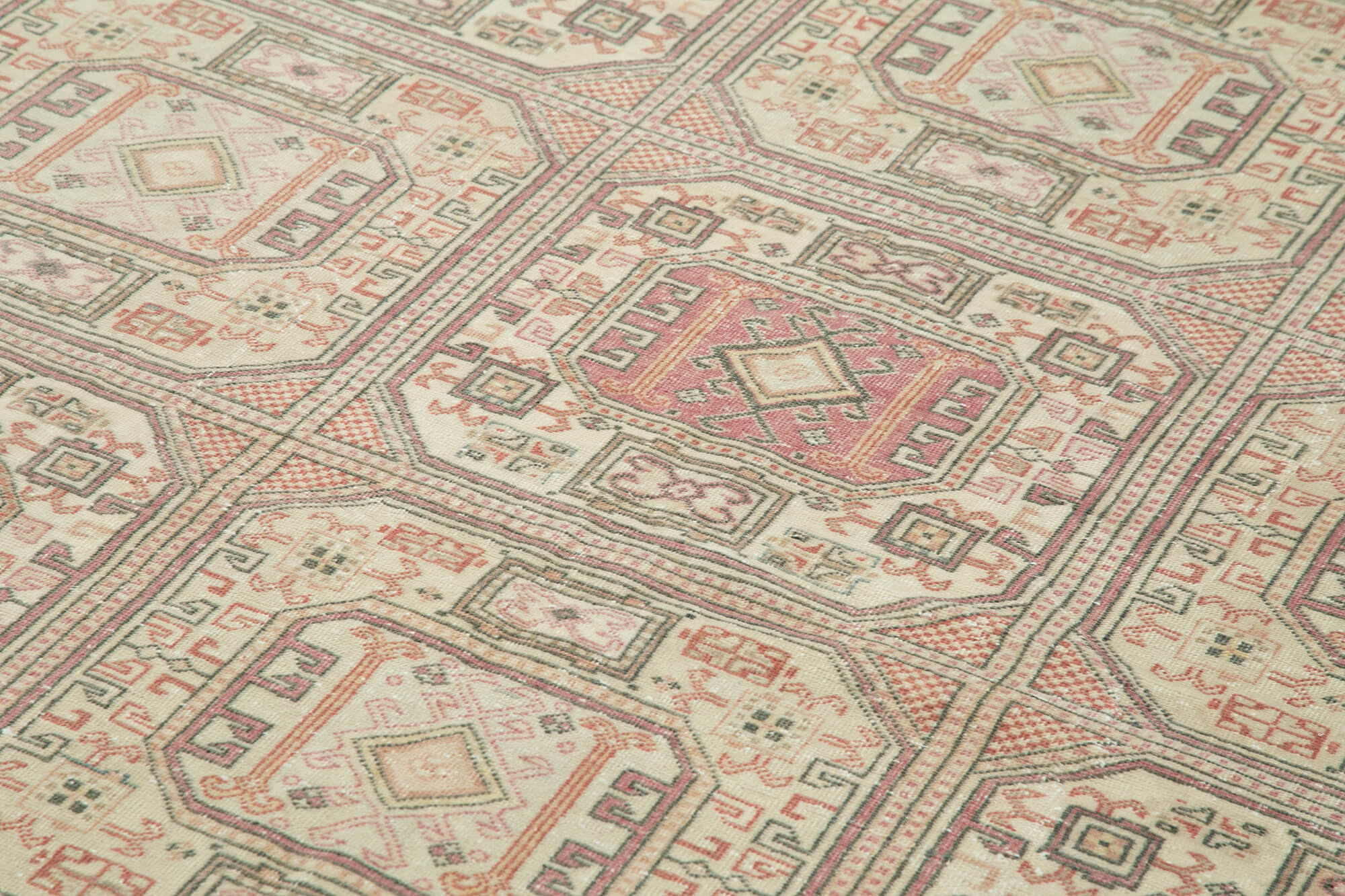 Vintage Handmade Area Rug - Kayseri Beige Wool Cotton Blend | Durable Hand Woven Rug 6'6''x9'11''