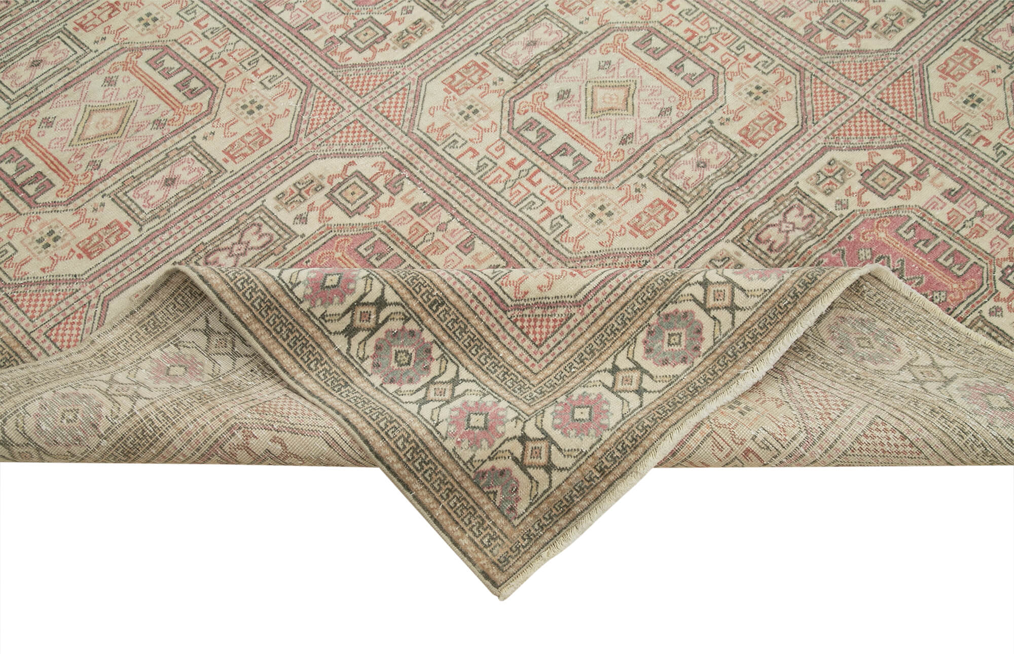 Vintage Handmade Area Rug - Kayseri Beige Wool Cotton Blend | Durable Hand Woven Rug 6'6''x9'11''