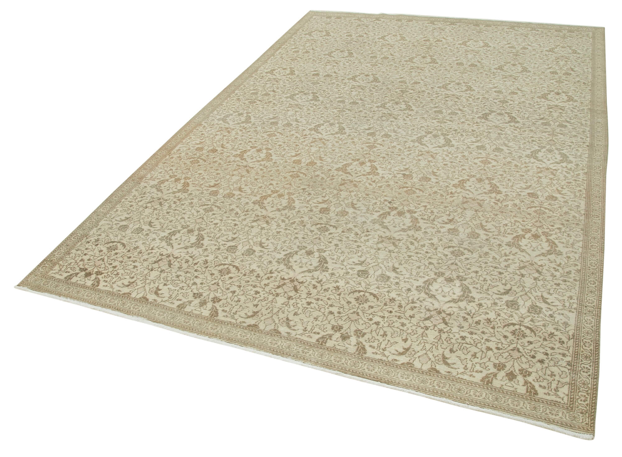Handmade Vintage Area Rug – Beige Wool Cotton Blend Turkish Carpet 6'3''x9'6''