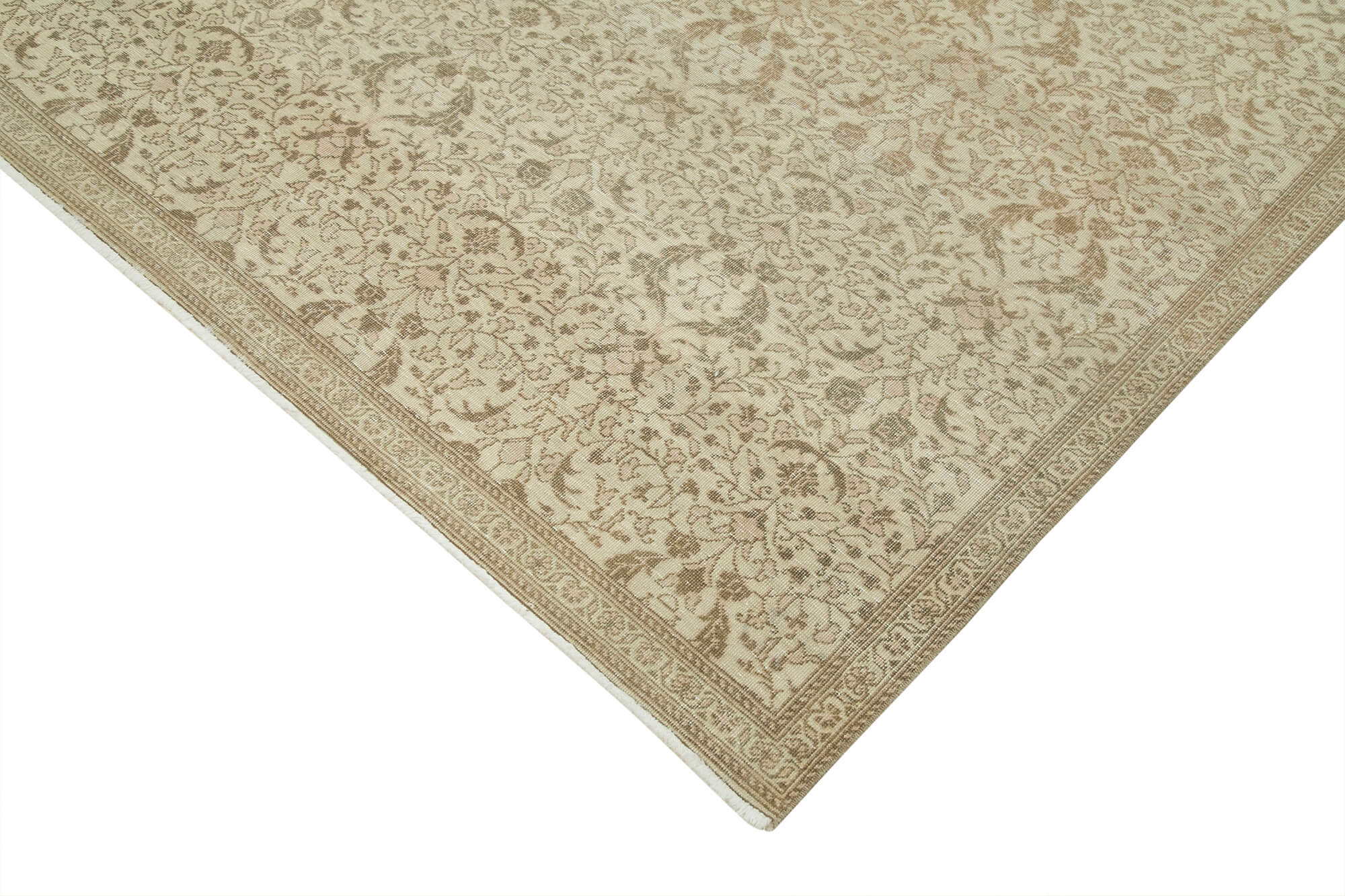 Handmade Vintage Area Rug – Beige Wool Cotton Blend Turkish Carpet 6'3''x9'6''
