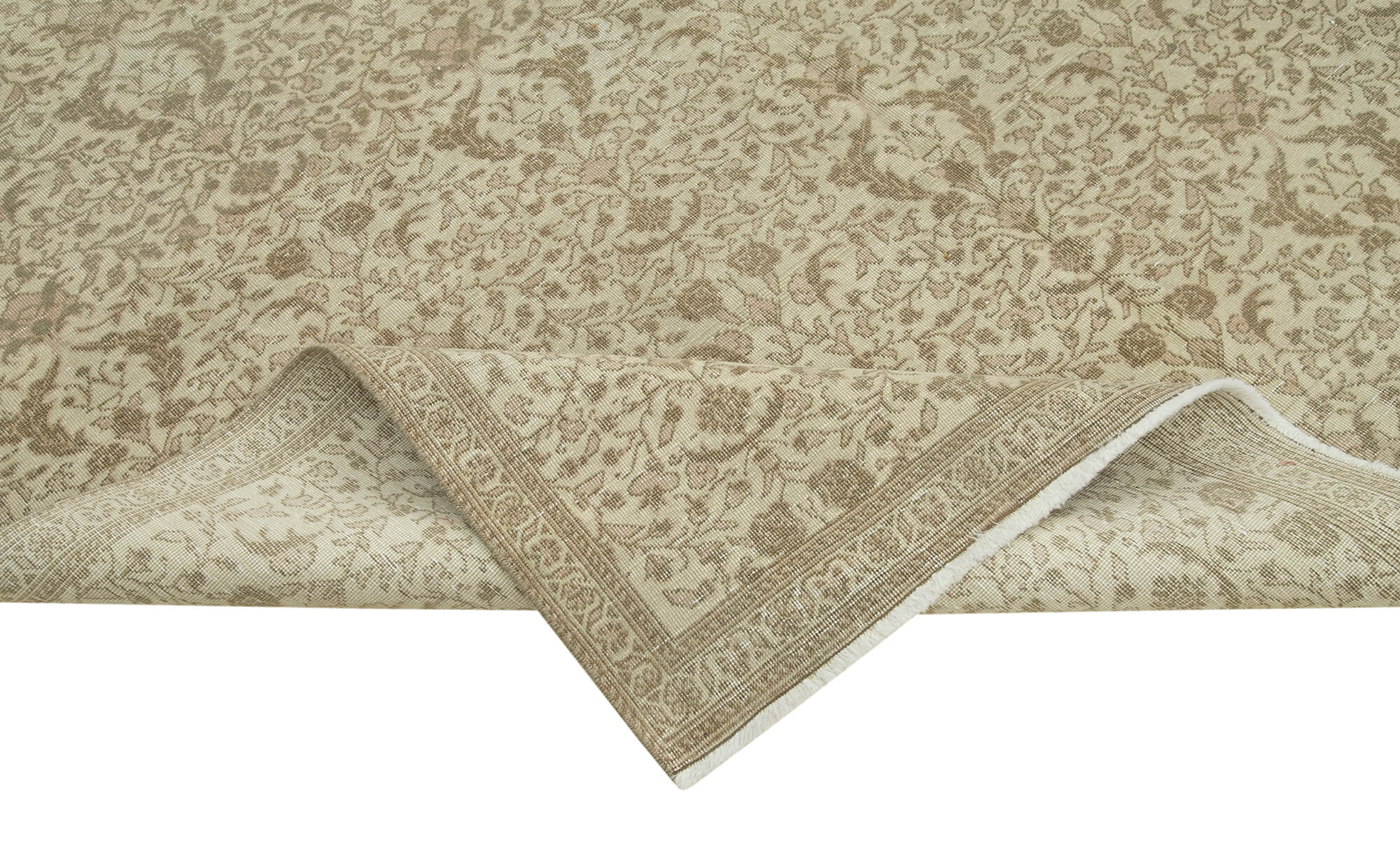 Handmade Vintage Area Rug – Beige Wool Cotton Blend Turkish Carpet 6'3''x9'6''