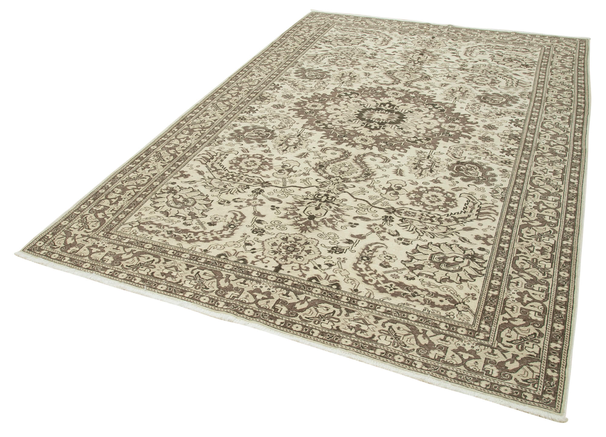Handmade Vintage Area Rug - Kayseri Cotton Wool Blend, Neutral Beige 6'5''x9'9''