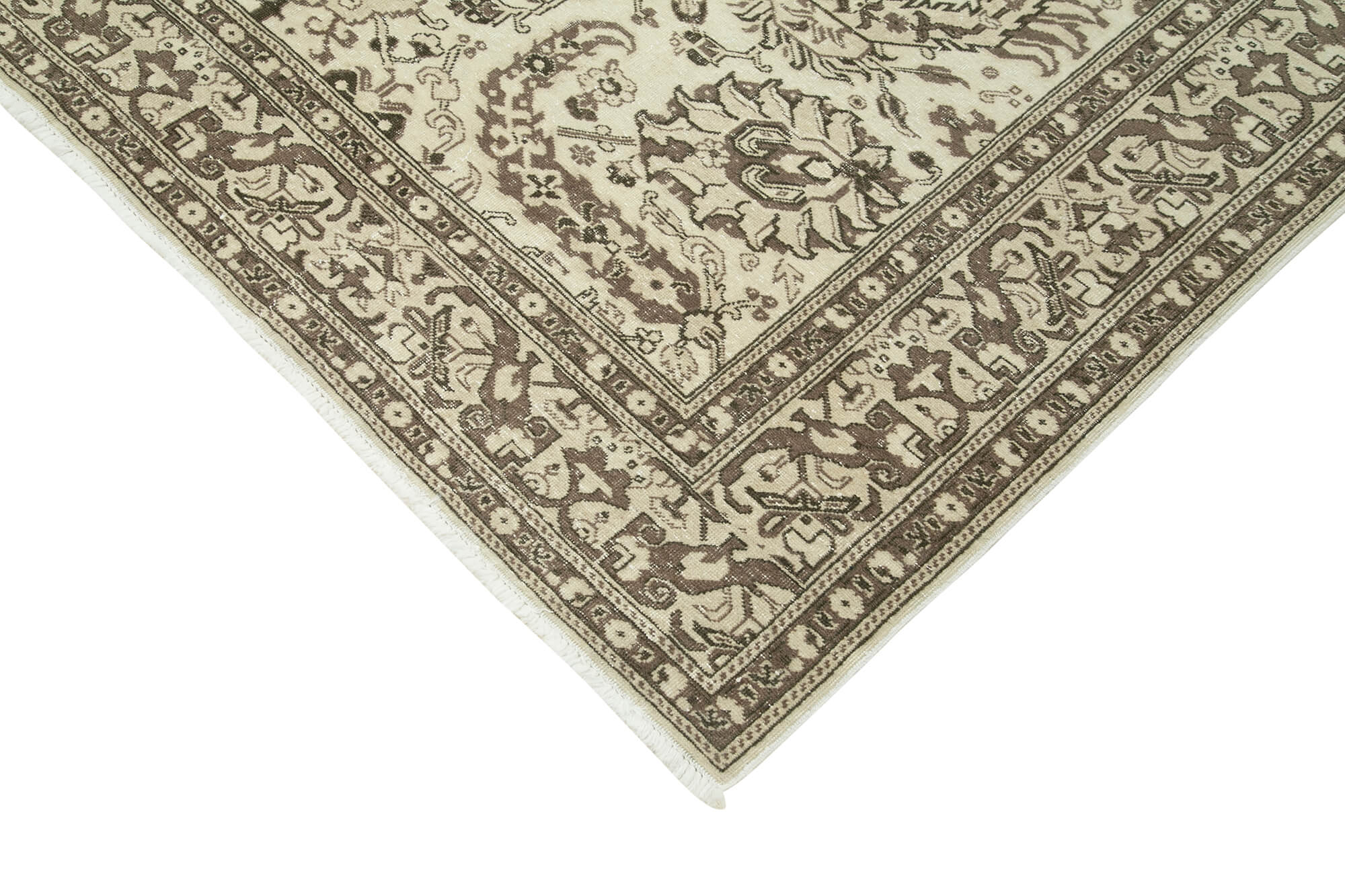 Handmade Vintage Area Rug - Kayseri Cotton Wool Blend, Neutral Beige 6'5''x9'9''