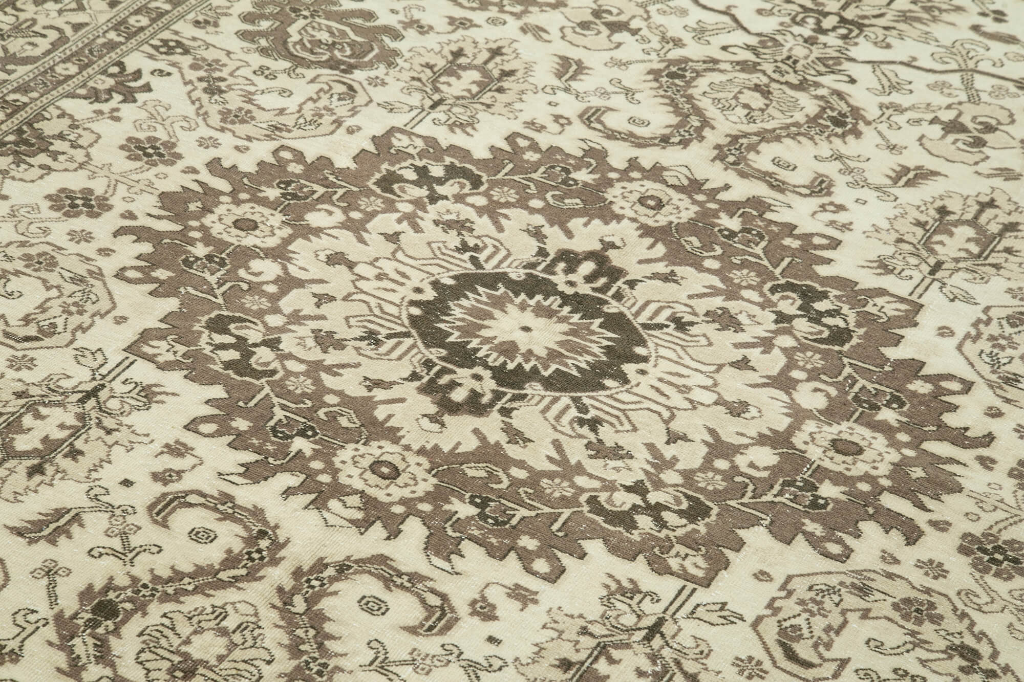 Handmade Vintage Area Rug - Kayseri Cotton Wool Blend, Neutral Beige 6'5''x9'9''