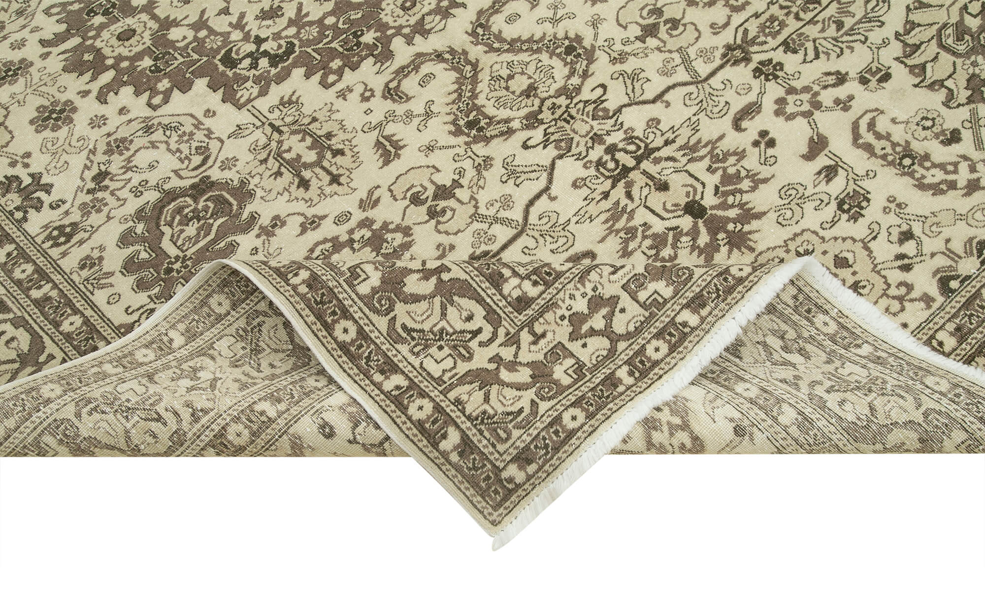 Handmade Vintage Area Rug - Kayseri Cotton Wool Blend, Neutral Beige 6'5''x9'9''