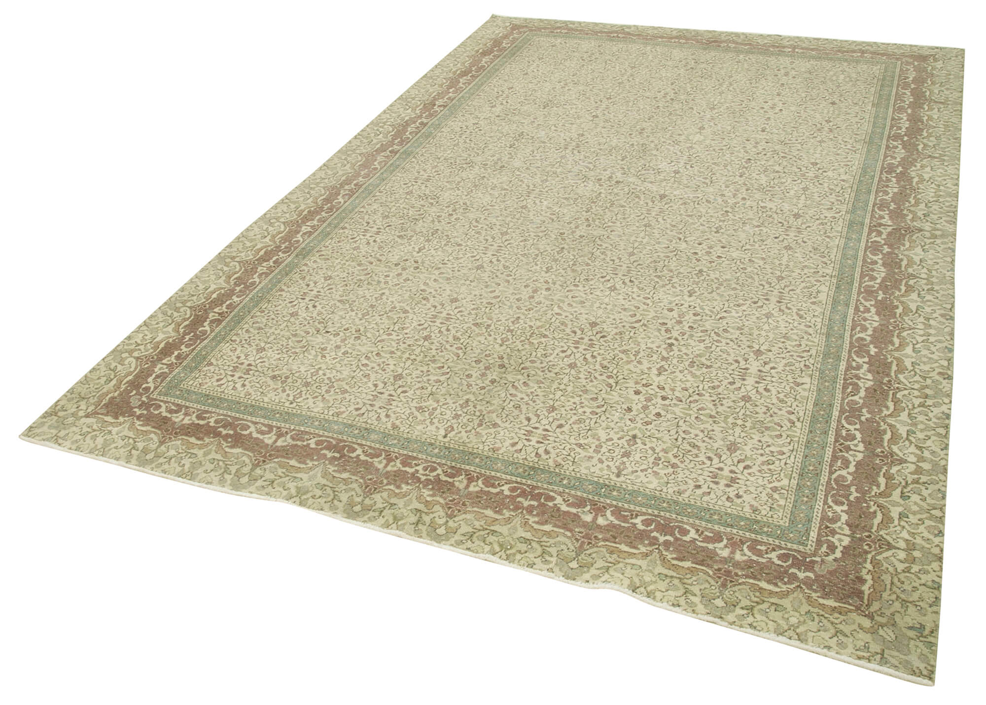 Handmade Vintage Area Rug – Kayseri Beige Wool & Cotton Classic Carpet 6'4''x9'7''