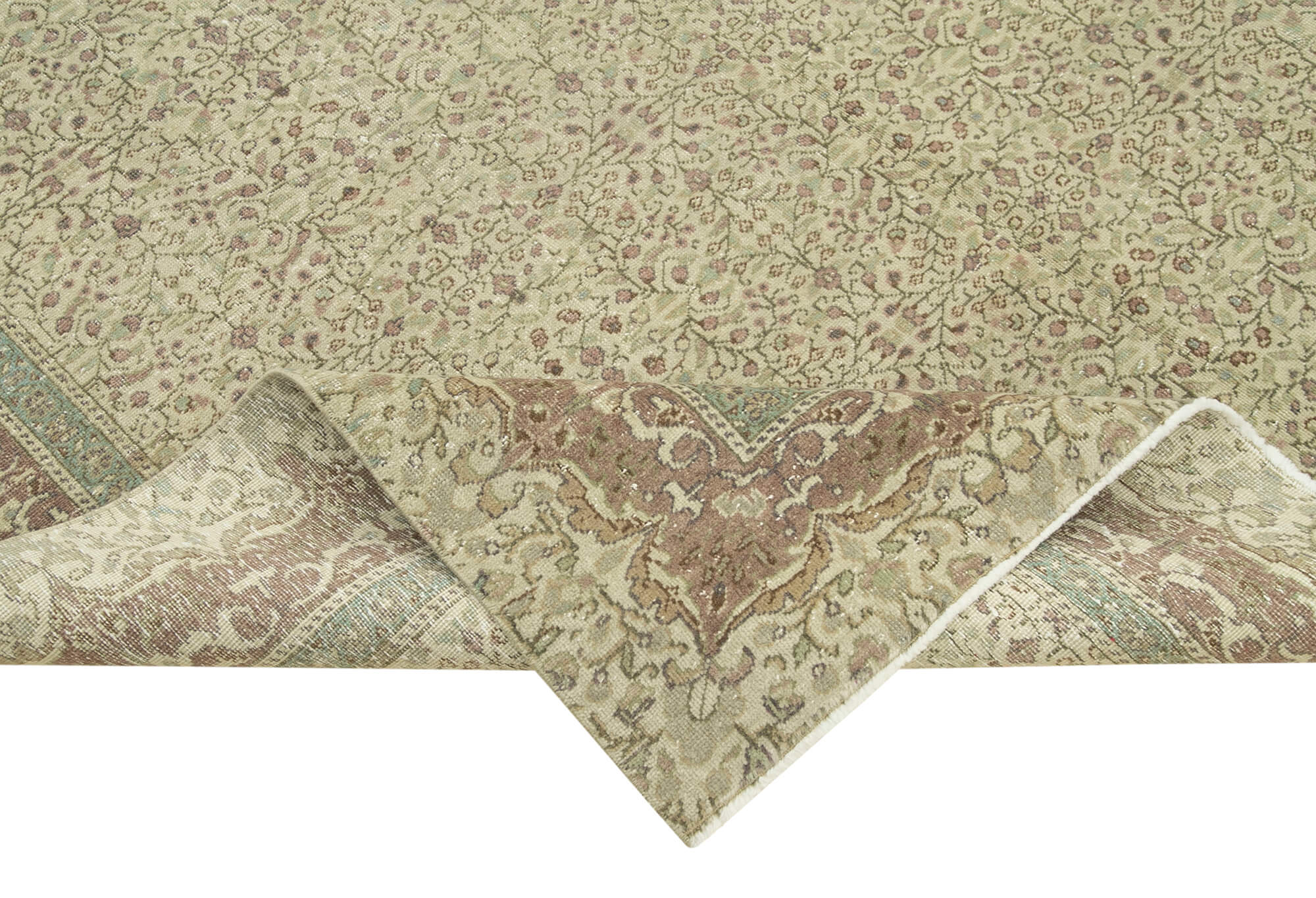 Handmade Vintage Area Rug – Kayseri Beige Wool & Cotton Classic Carpet 6'4''x9'7''