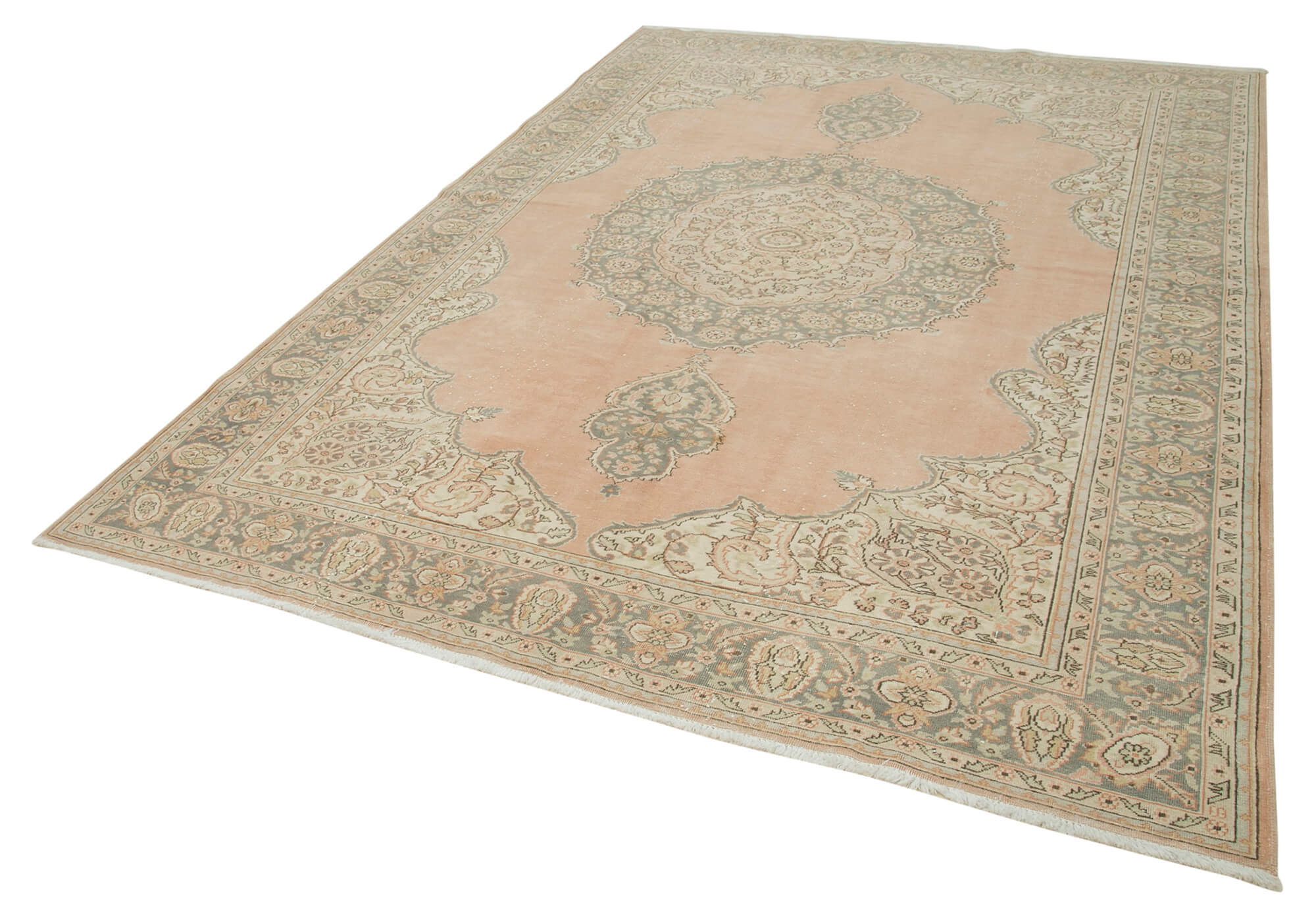 Handmade Vintage Area Rug - Kayseri Beige Cotton Wool Blend 6'9''x9'10'' Durable Wool Carpet