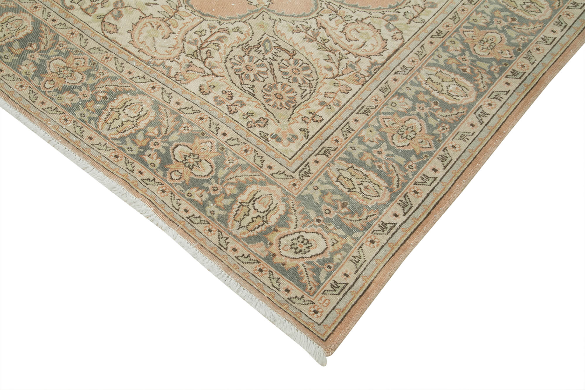 Handmade Vintage Area Rug - Kayseri Beige Cotton Wool Blend 6'9''x9'10'' Durable Wool Carpet