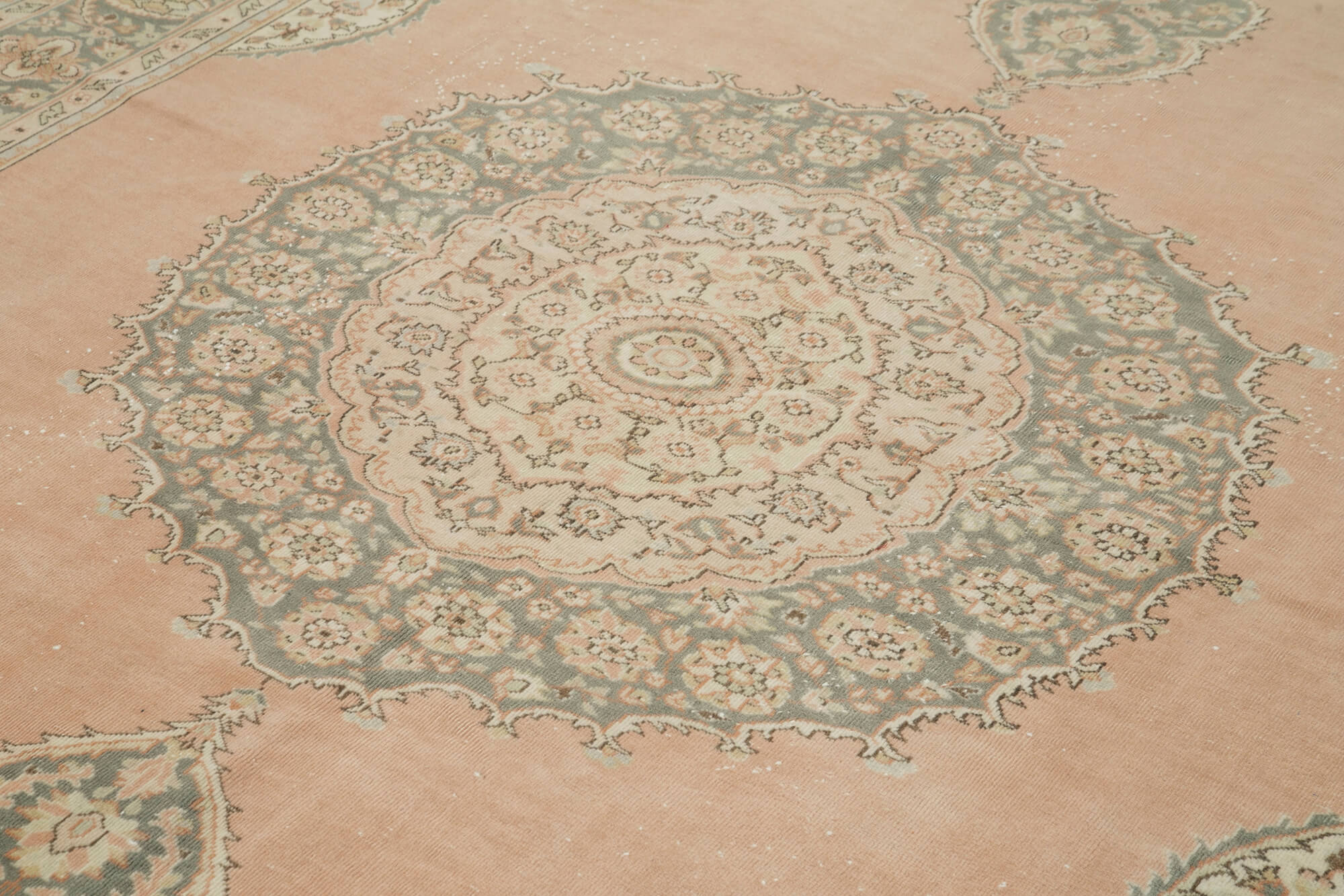 Handmade Vintage Area Rug - Kayseri Beige Cotton Wool Blend 6'9''x9'10'' Durable Wool Carpet