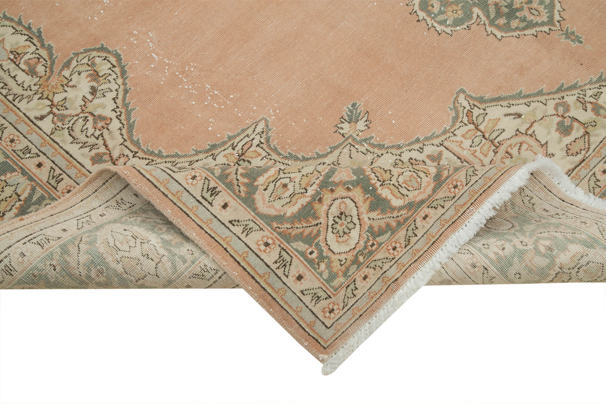 Handmade Vintage Area Rug - Kayseri Beige Cotton Wool Blend 6'9''x9'10'' Durable Wool Carpet