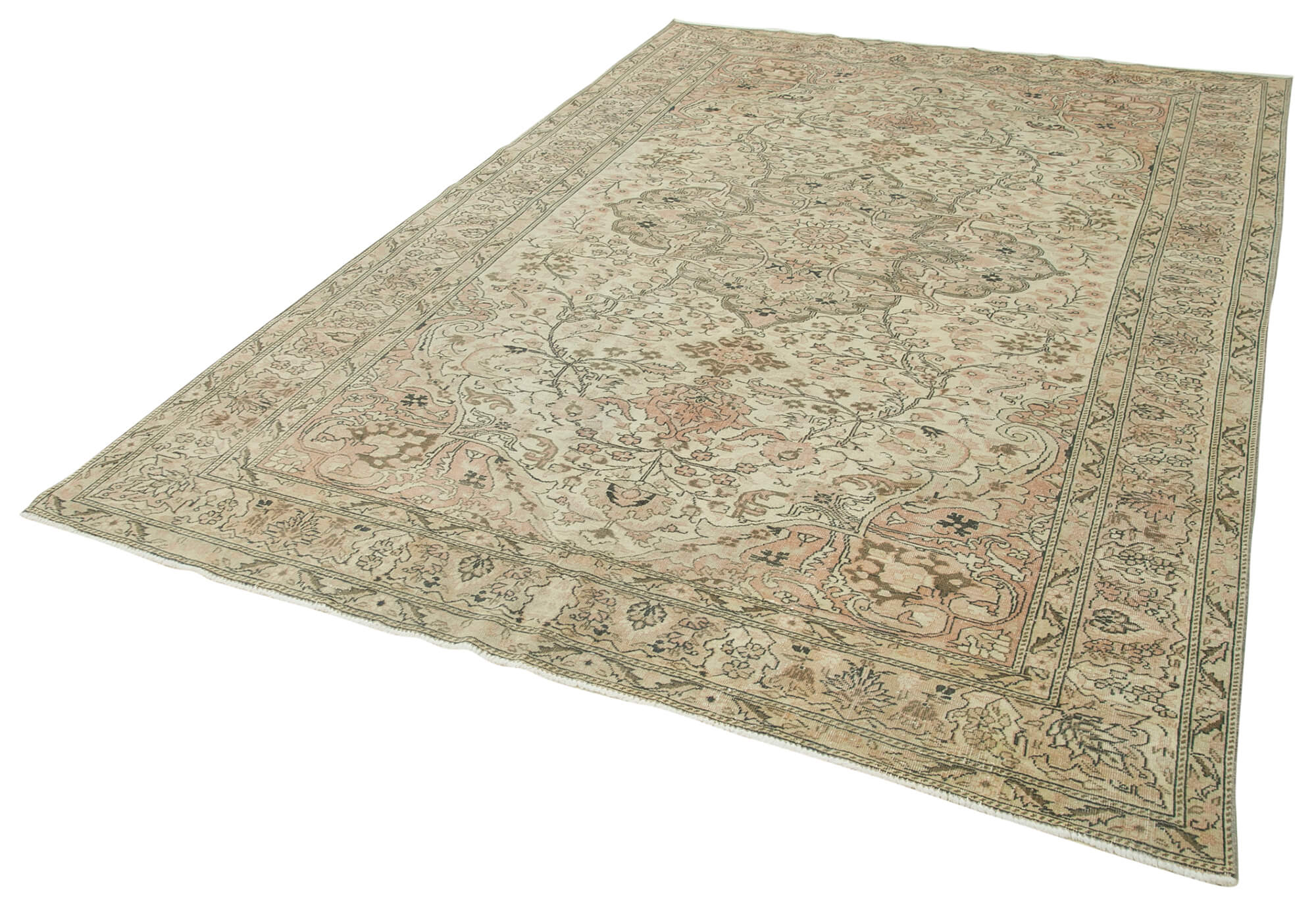 Vintage Cotton Wool Rug – Handmade Area Rug 6'6''x9'8'' Beige Wool Carpet