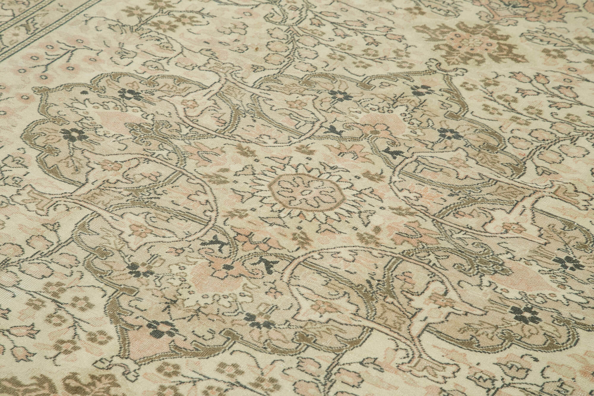 Vintage Cotton Wool Rug – Handmade Area Rug 6'6''x9'8'' Beige Wool Carpet