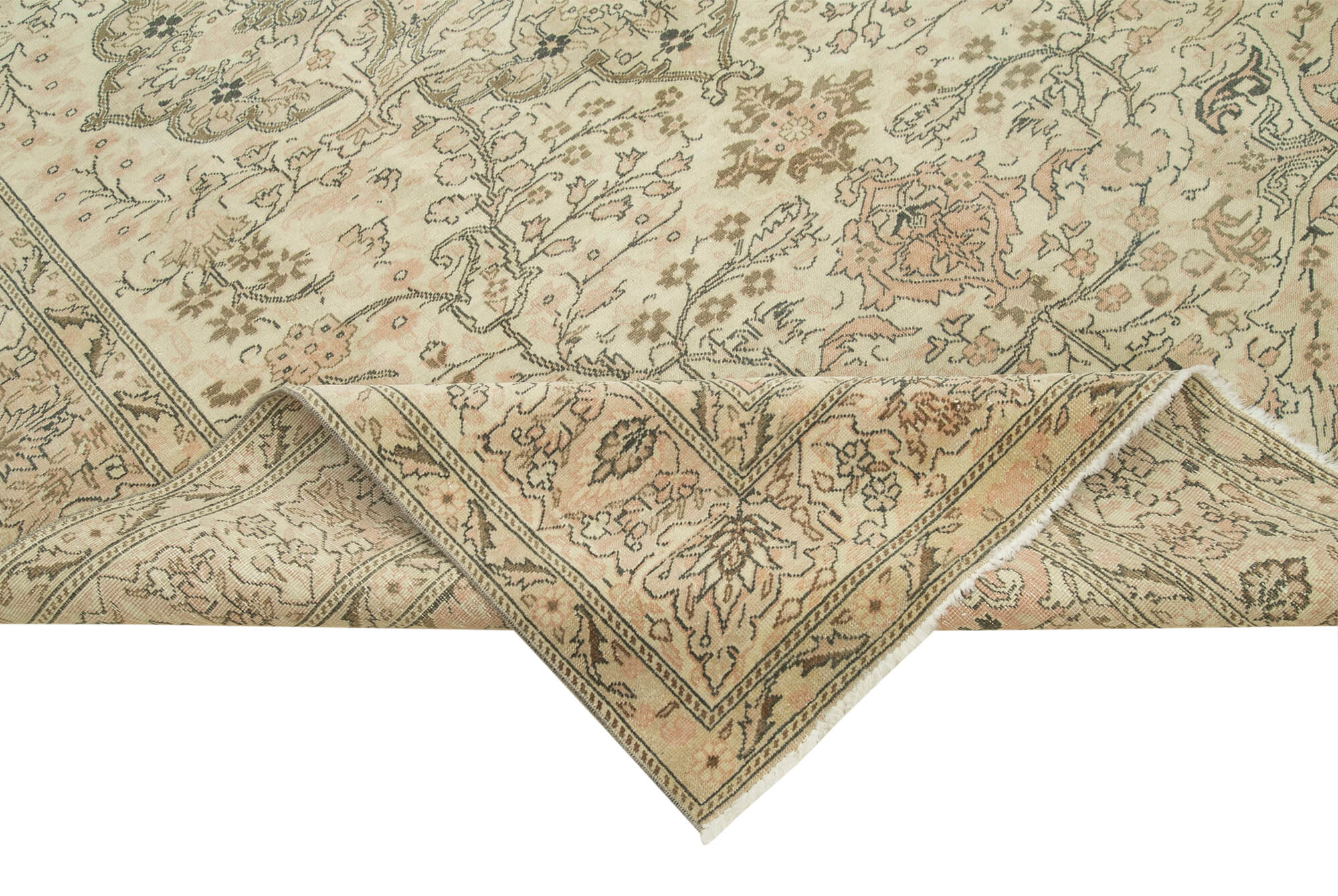 Vintage Cotton Wool Rug – Handmade Area Rug 6'6''x9'8'' Beige Wool Carpet