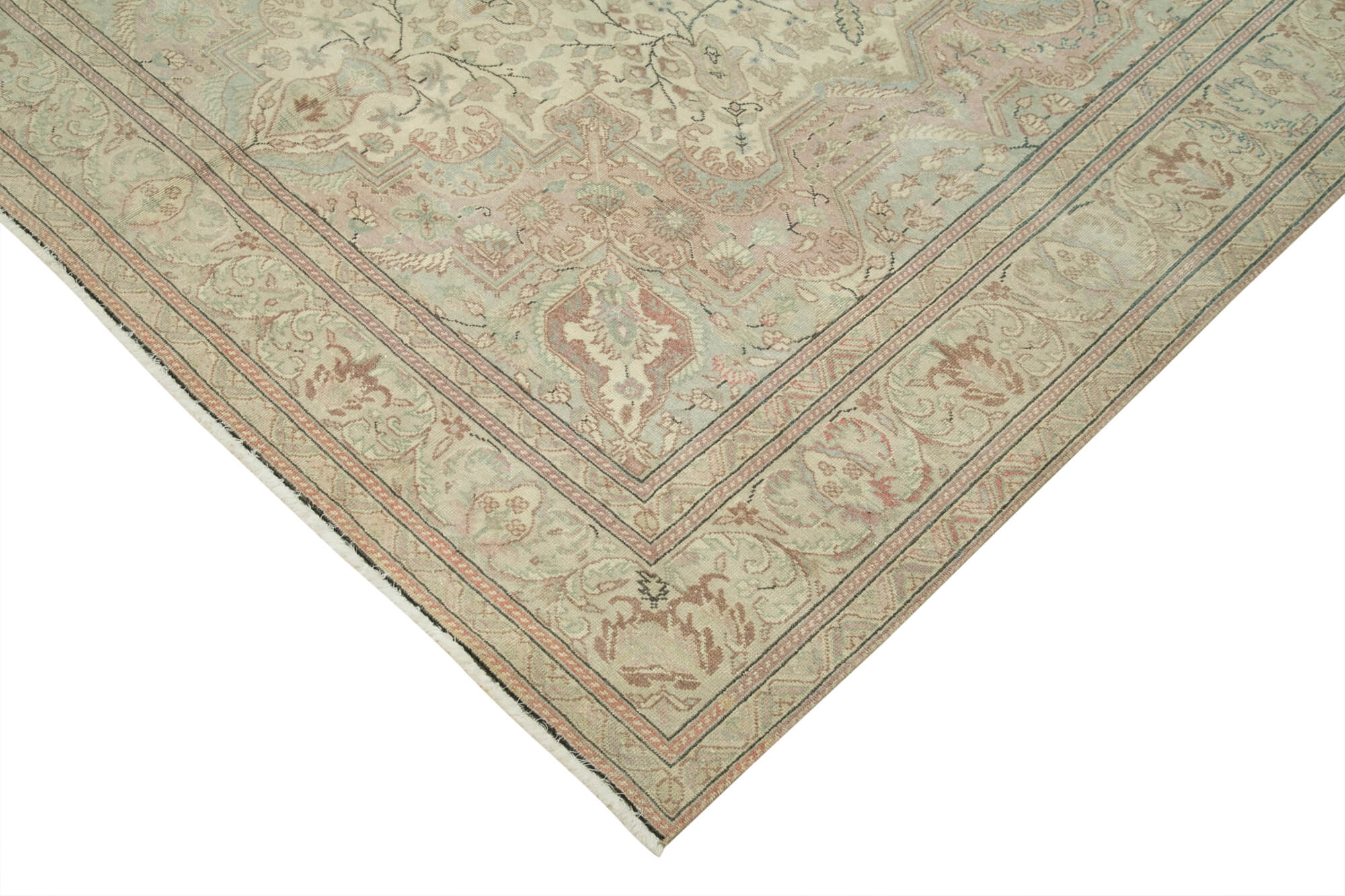 Vintage Wool Area Rug – Handmade Cotton Rug 6'5''x10'2'' Beige Turkish Vintage Carpet