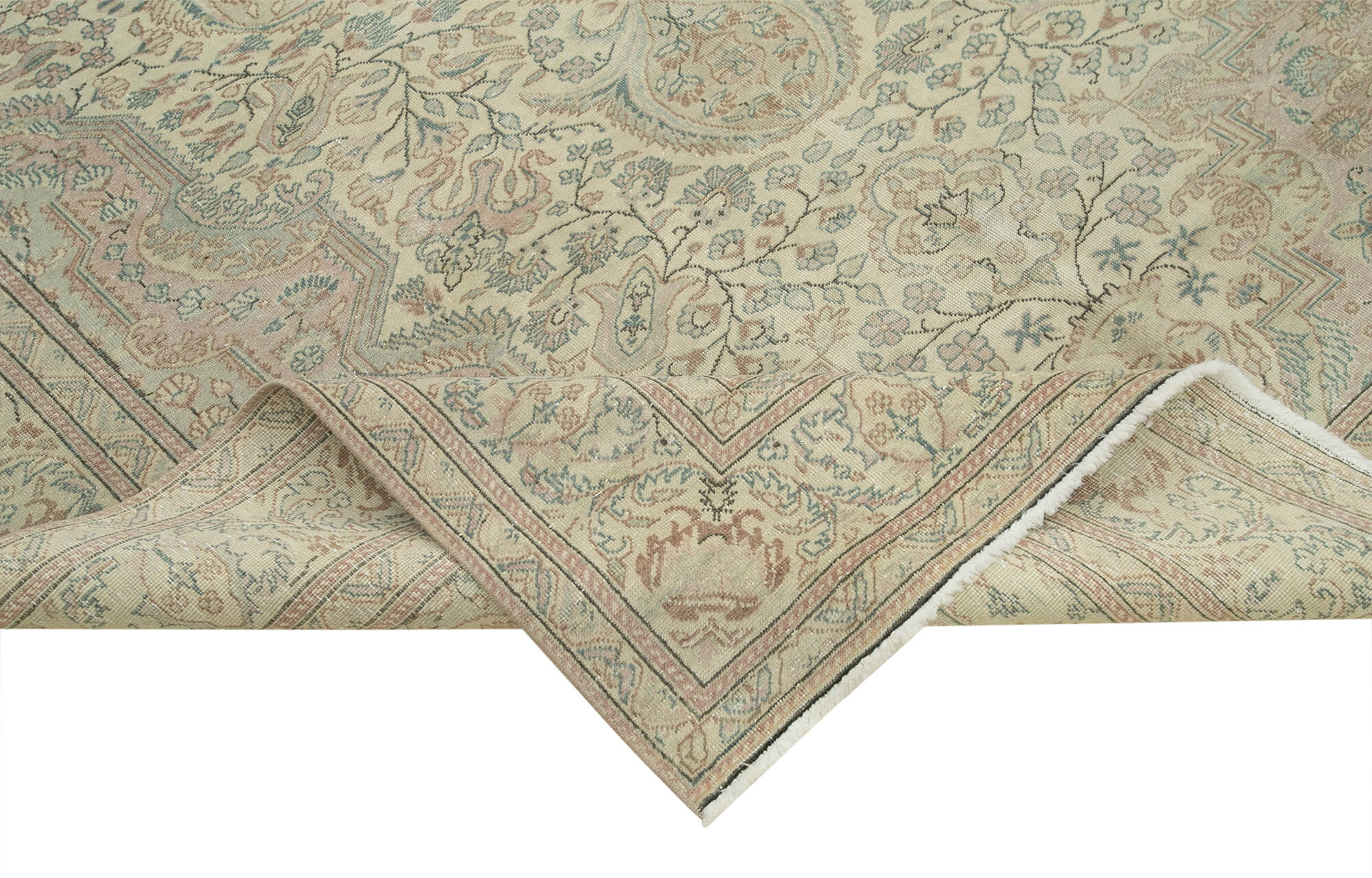 Vintage Wool Area Rug – Handmade Cotton Rug 6'5''x10'2'' Beige Turkish Vintage Carpet