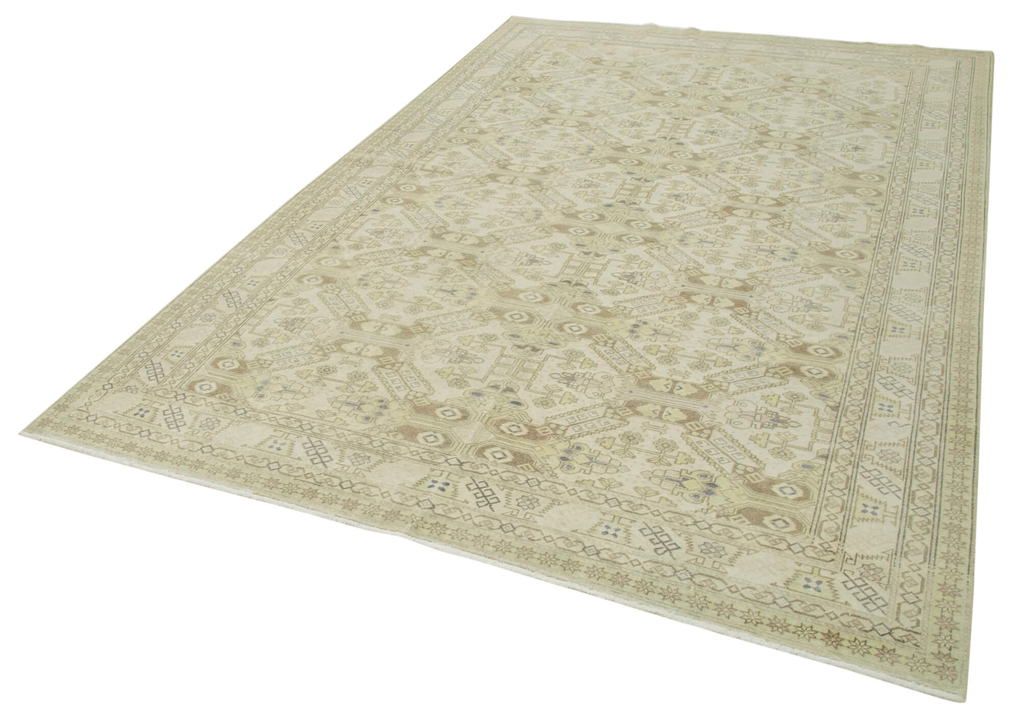 Vintage Wool Area Rug – Hand Woven Rug Cotton Wool Blend 6'5''x9'8'' Beige