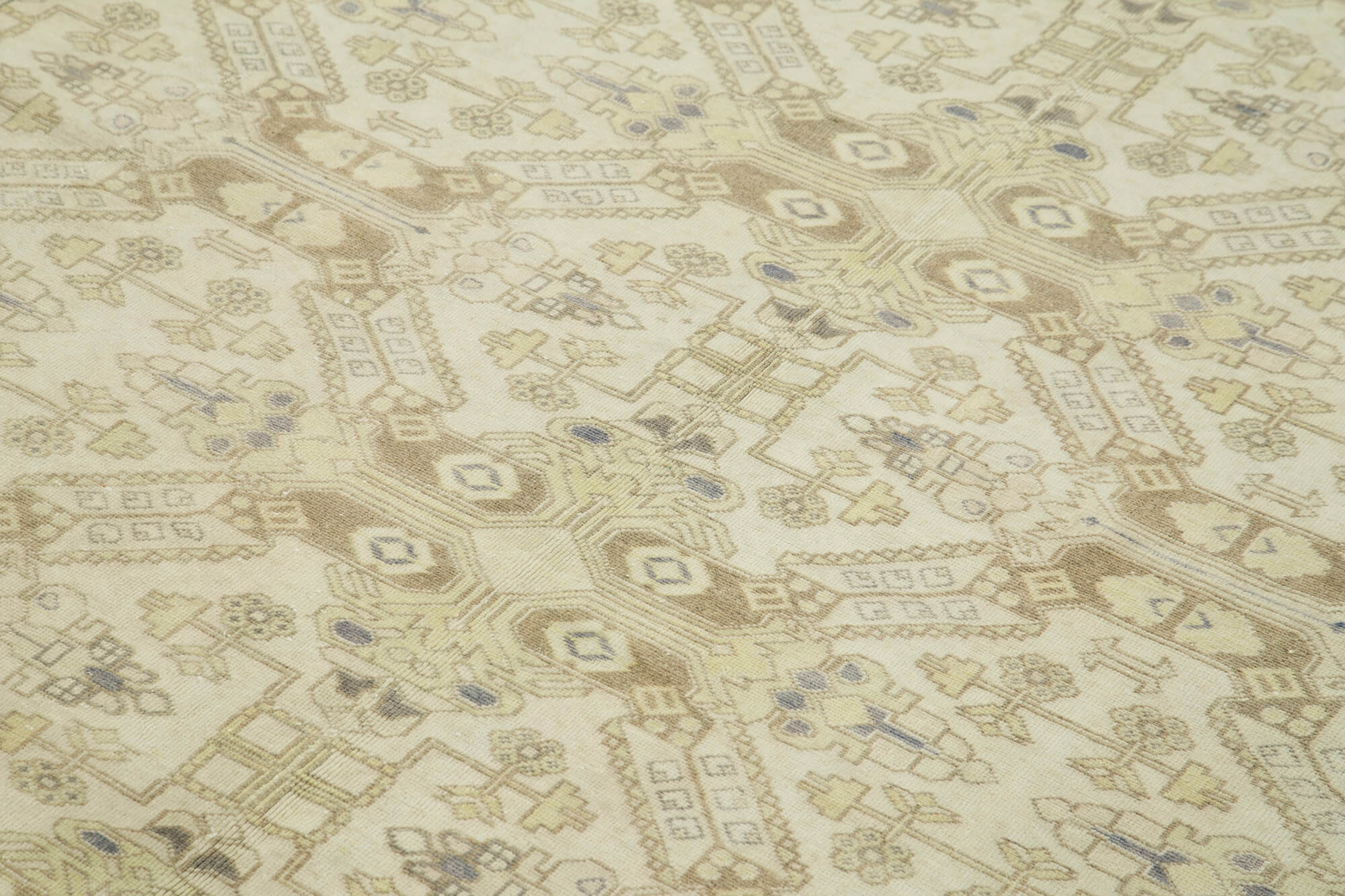 Vintage Wool Area Rug – Hand Woven Rug Cotton Wool Blend 6'5''x9'8'' Beige