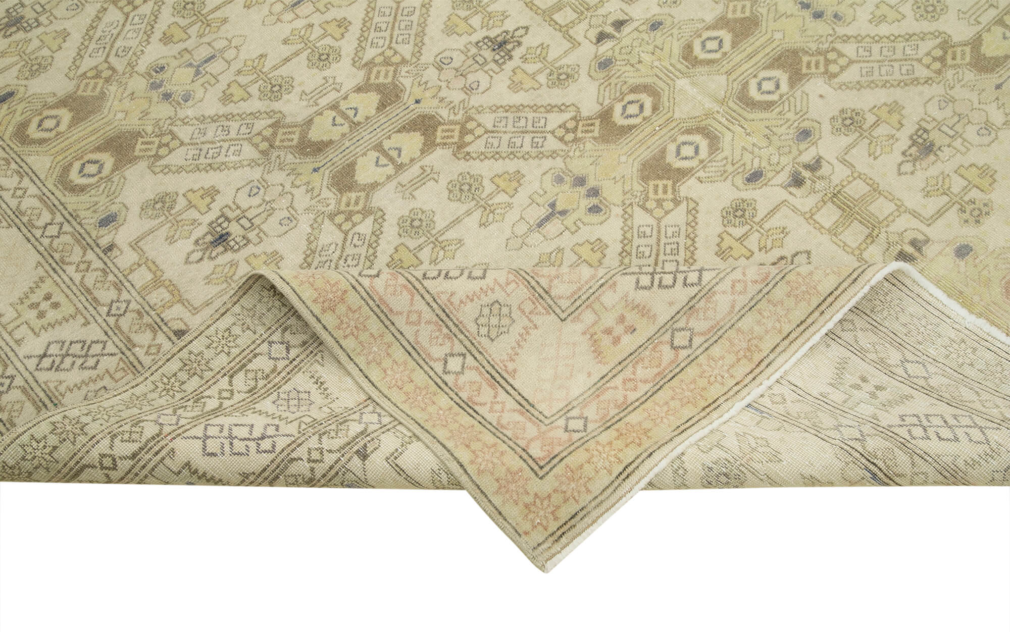 Vintage Wool Area Rug – Hand Woven Rug Cotton Wool Blend 6'5''x9'8'' Beige