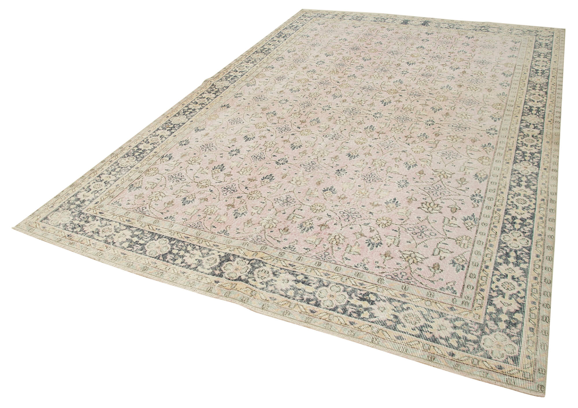 Handmade Vintage Area Rug – Beige Cotton Wool Blend Turkish Wool Carpet 6'9"x10'0"
