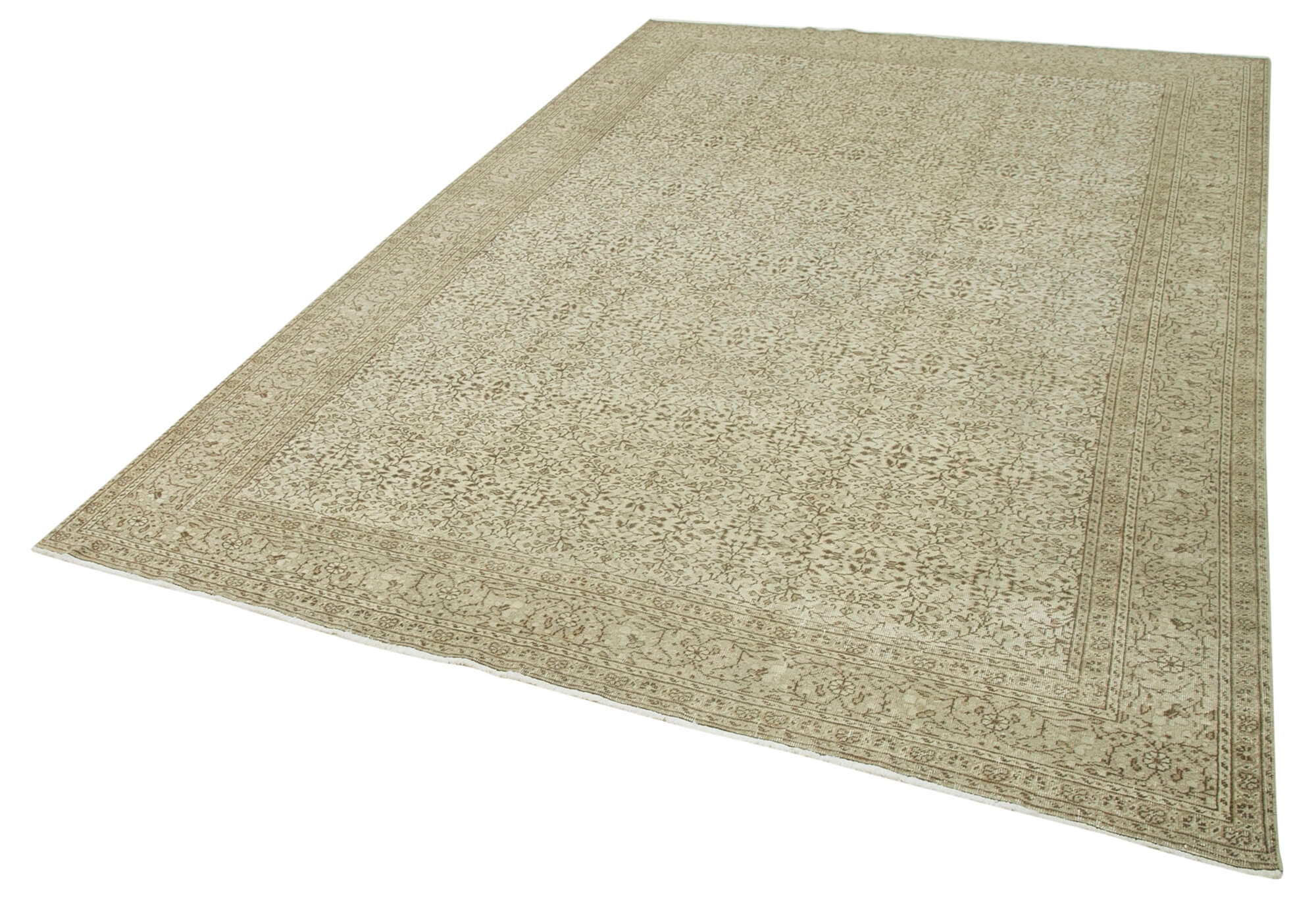 Vintage Handmade Area Rug - Kayseri Beige Cotton Wool Hand Woven Rug 6'6''x9'7''