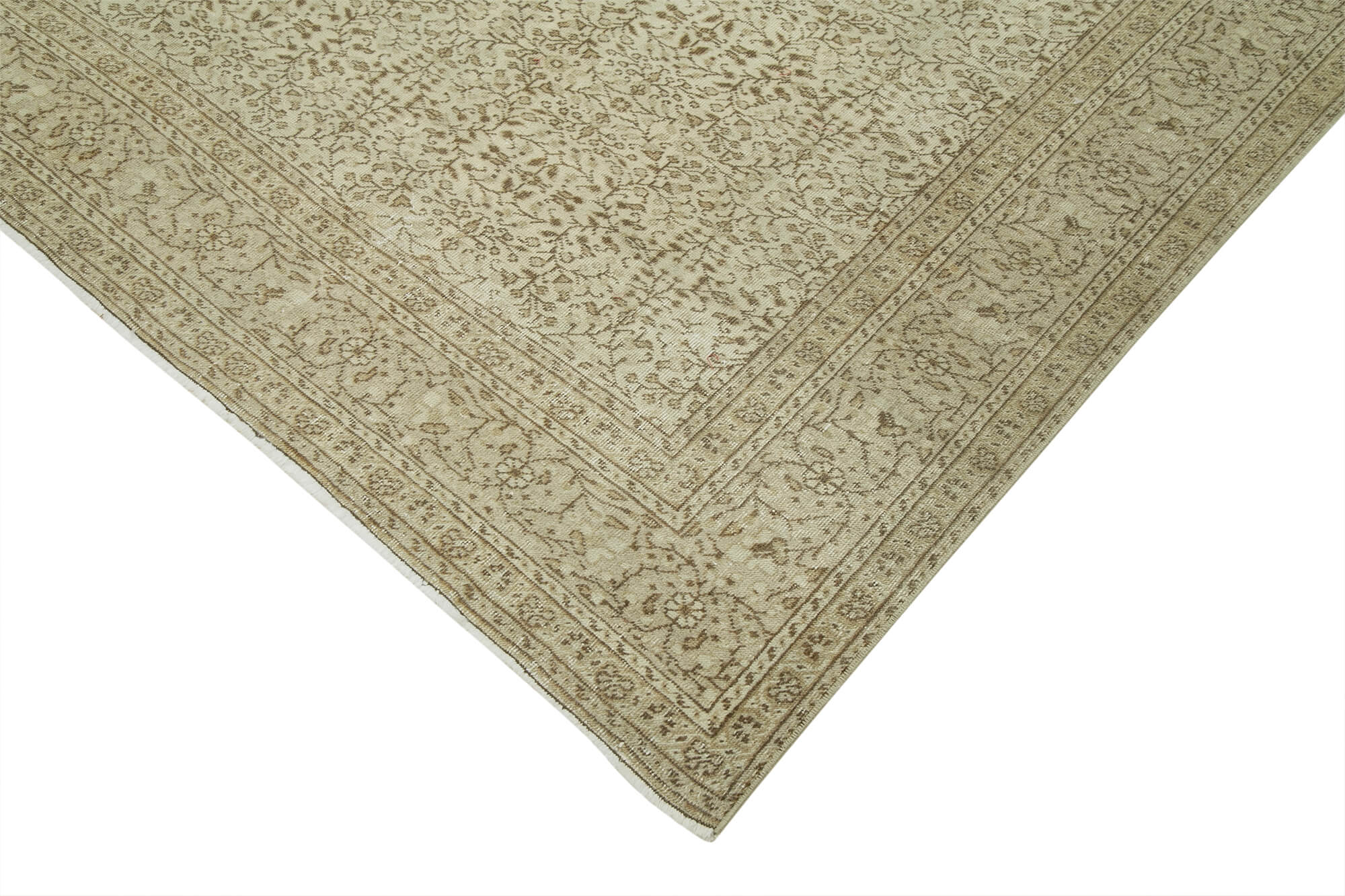 Vintage Handmade Area Rug - Kayseri Beige Cotton Wool Hand Woven Rug 6'6''x9'7''