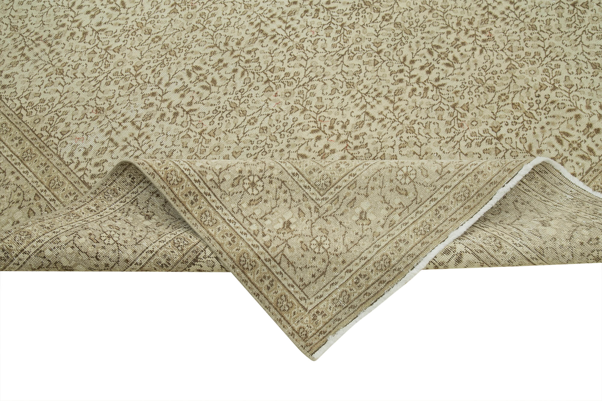 Vintage Handmade Area Rug - Kayseri Beige Cotton Wool Hand Woven Rug 6'6''x9'7''
