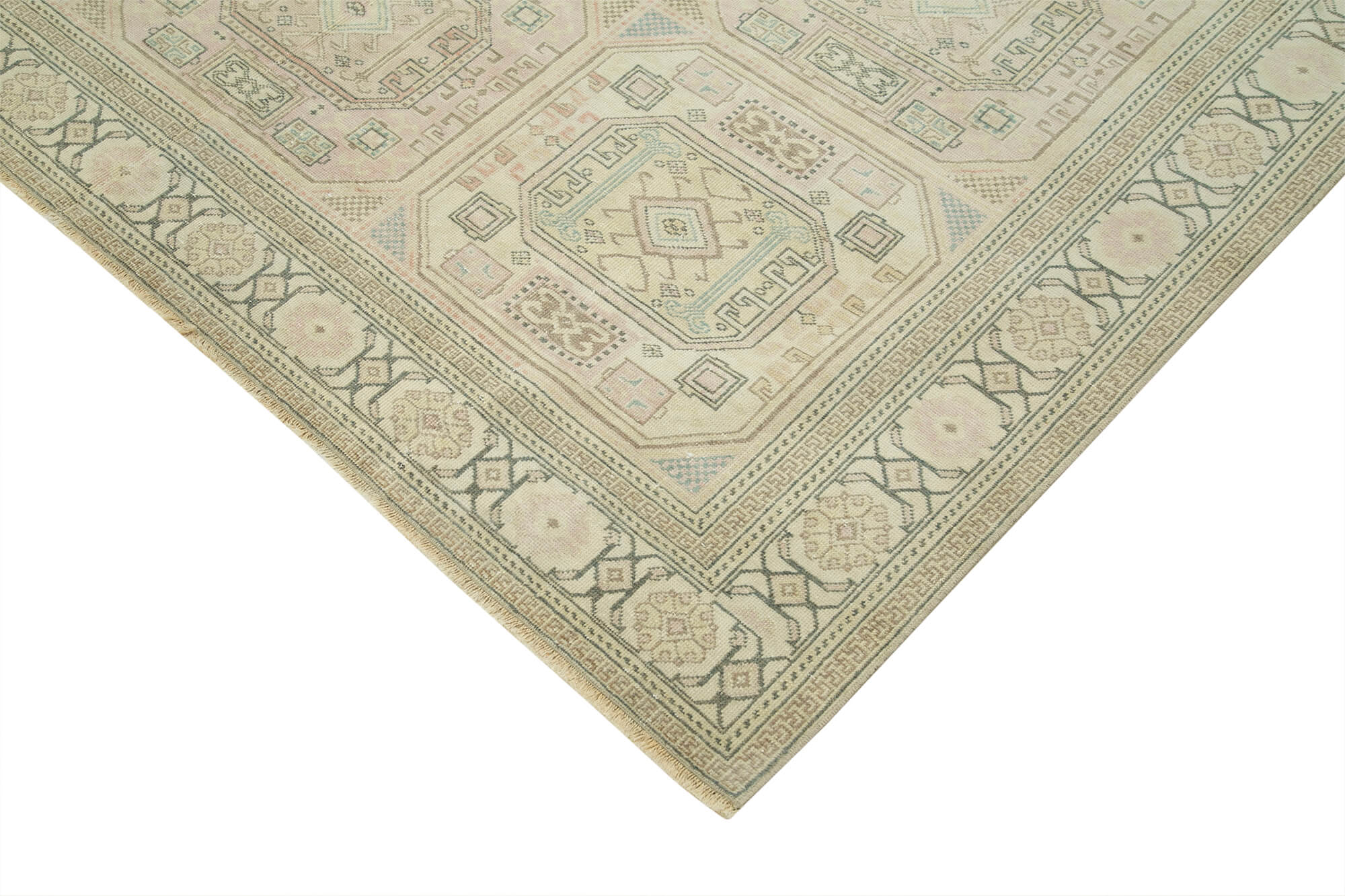 Handmade Wool Area Rug - Vintage Cotton Rug Beige 6'2''x9'8'' | Authentic Kayseri