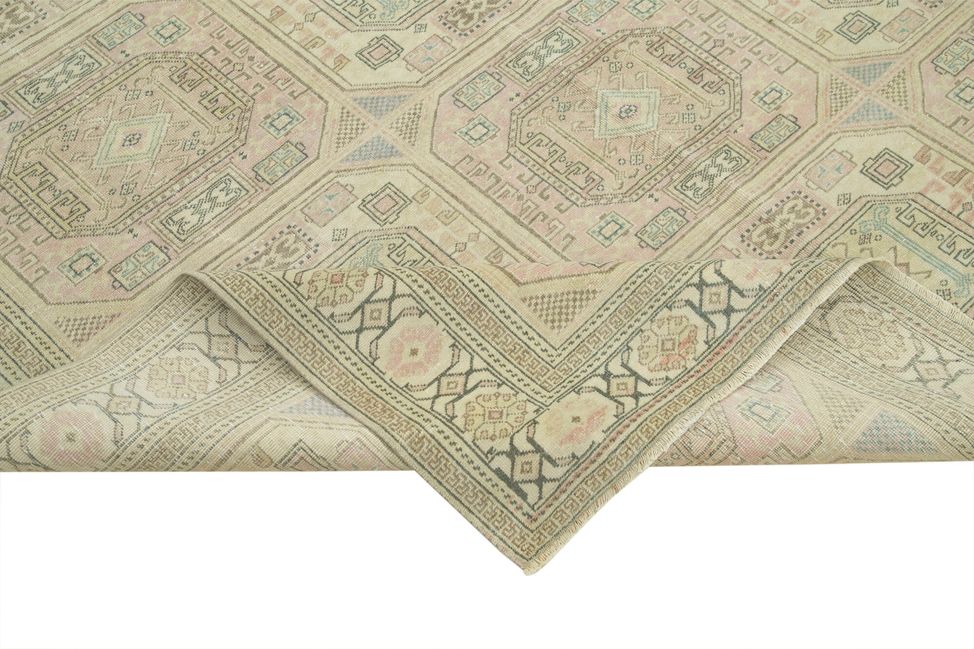 Handmade Wool Area Rug - Vintage Cotton Rug Beige 6'2''x9'8'' | Authentic Kayseri