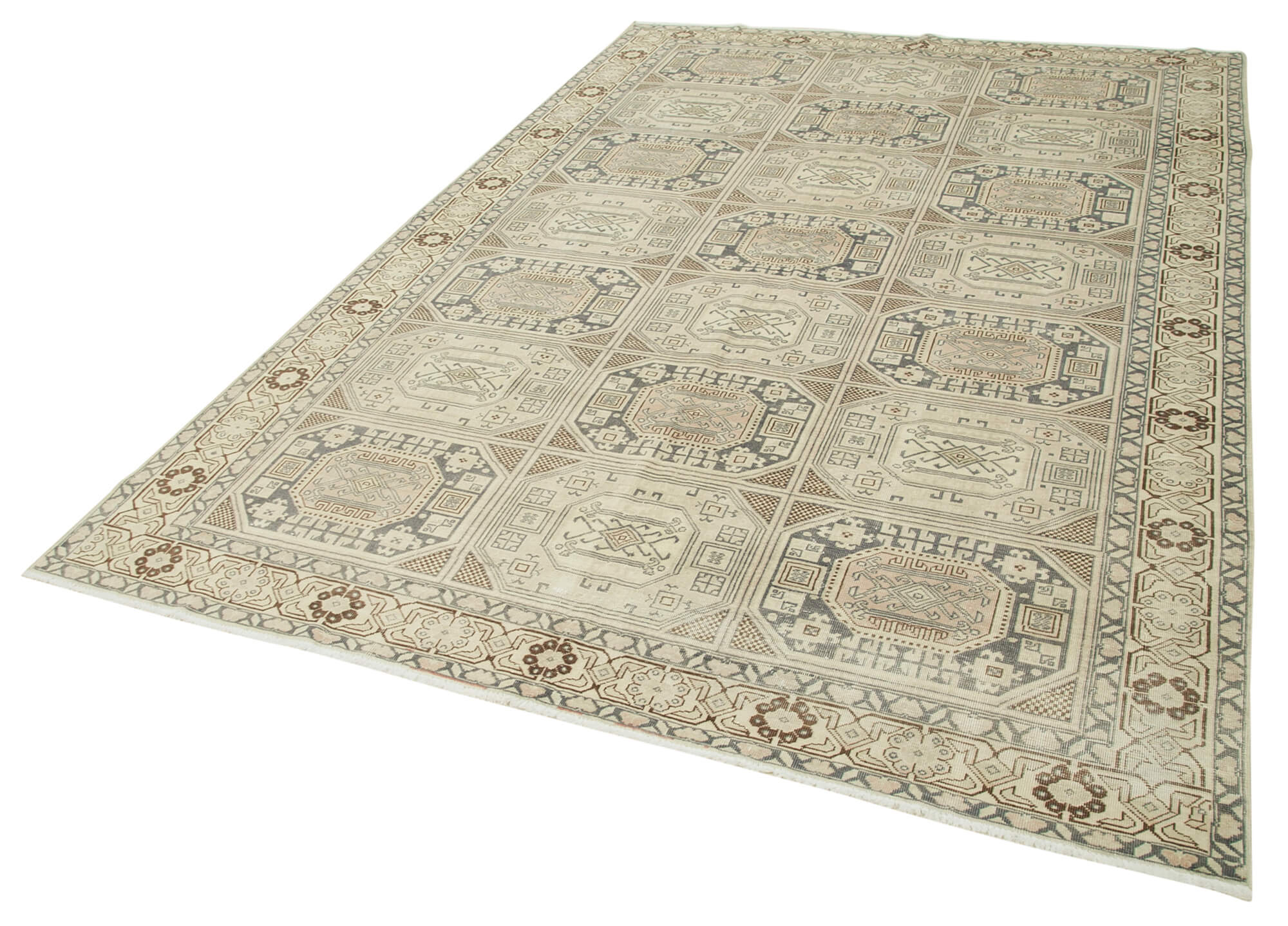 Vintage Cotton Wool Rug - Handmade Area Rug 6'5''x9'7'' | Beige Wool Carpet