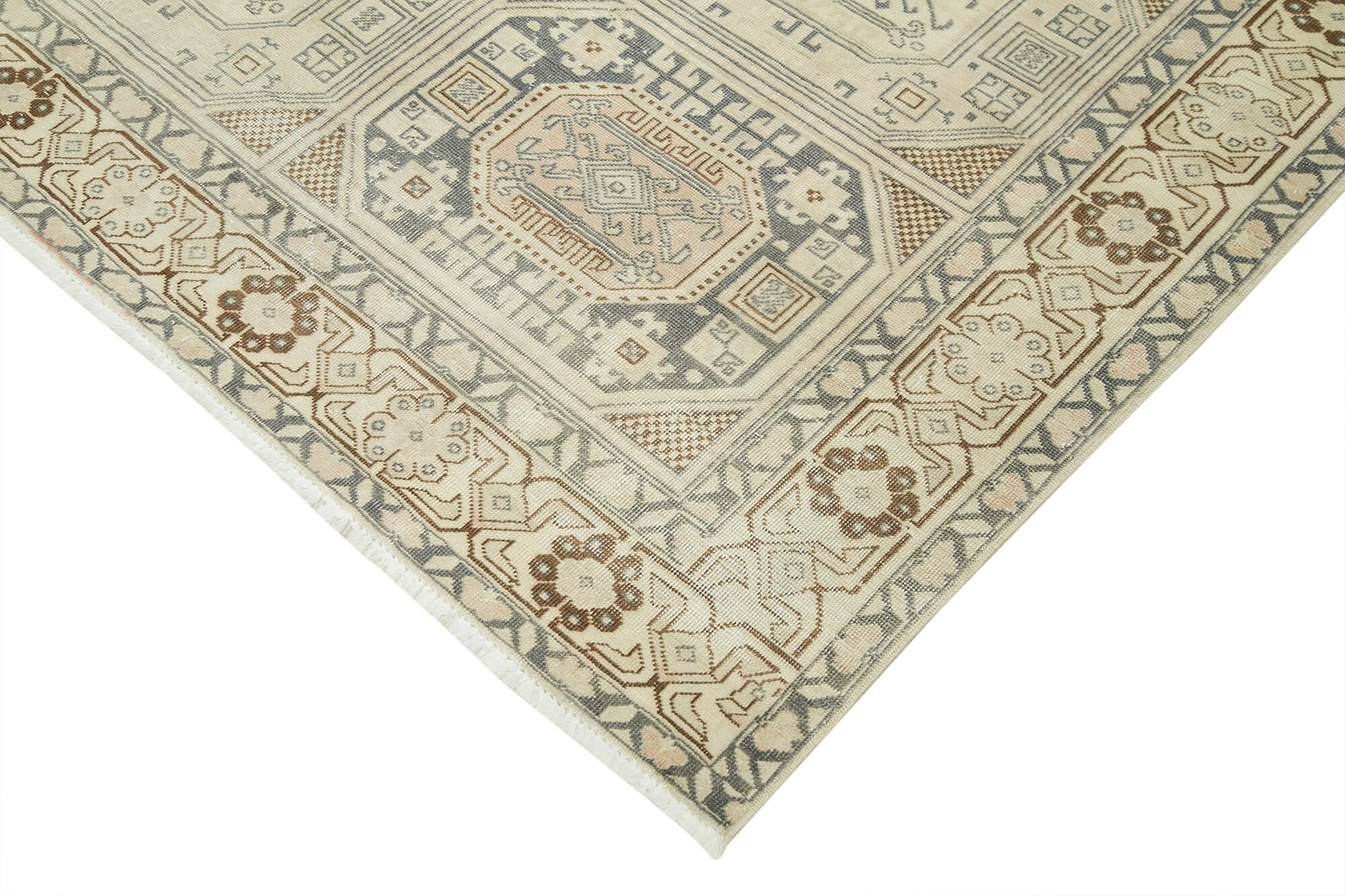 Vintage Cotton Wool Rug - Handmade Area Rug 6'5''x9'7'' | Beige Wool Carpet