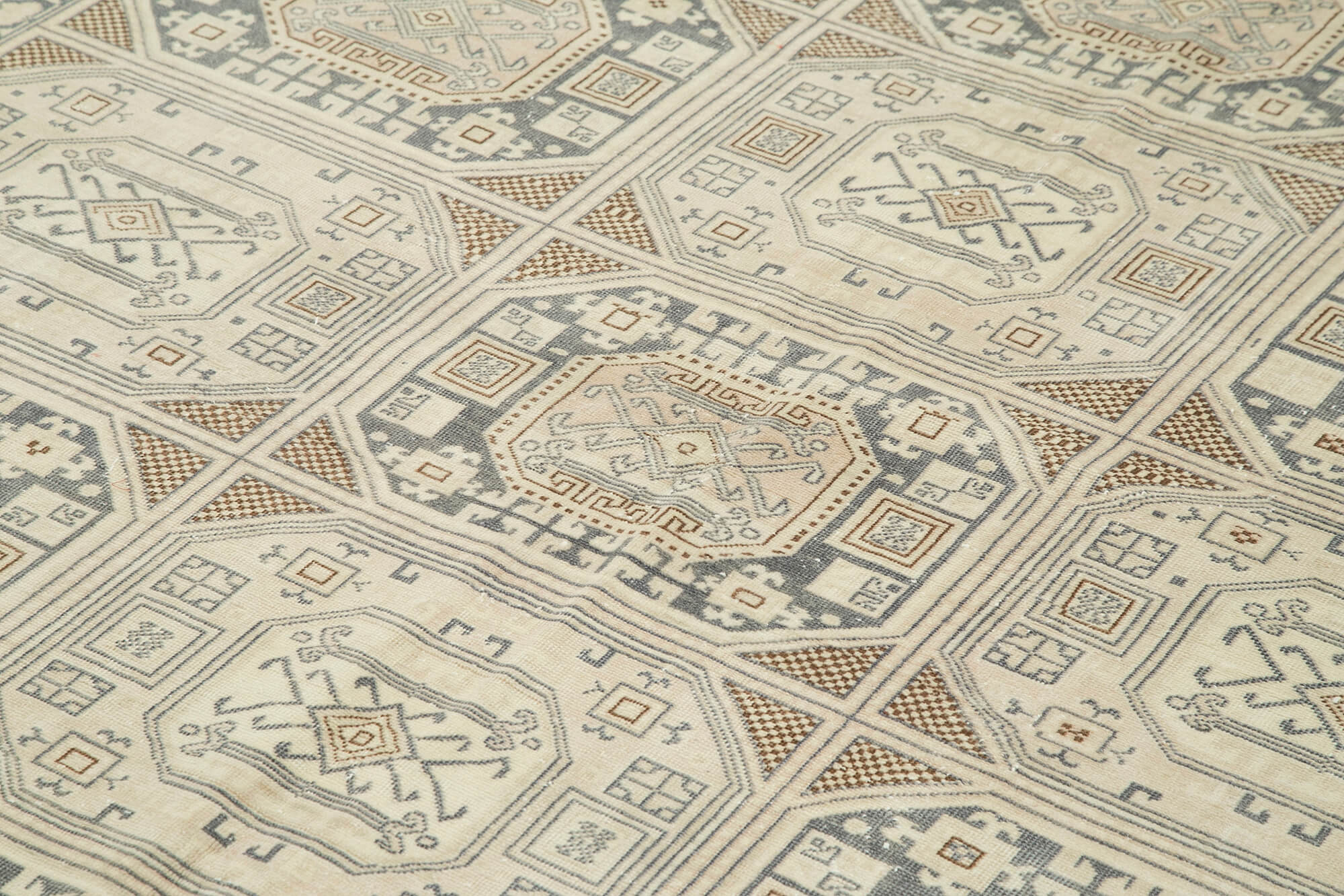 Vintage Cotton Wool Rug - Handmade Area Rug 6'5''x9'7'' | Beige Wool Carpet
