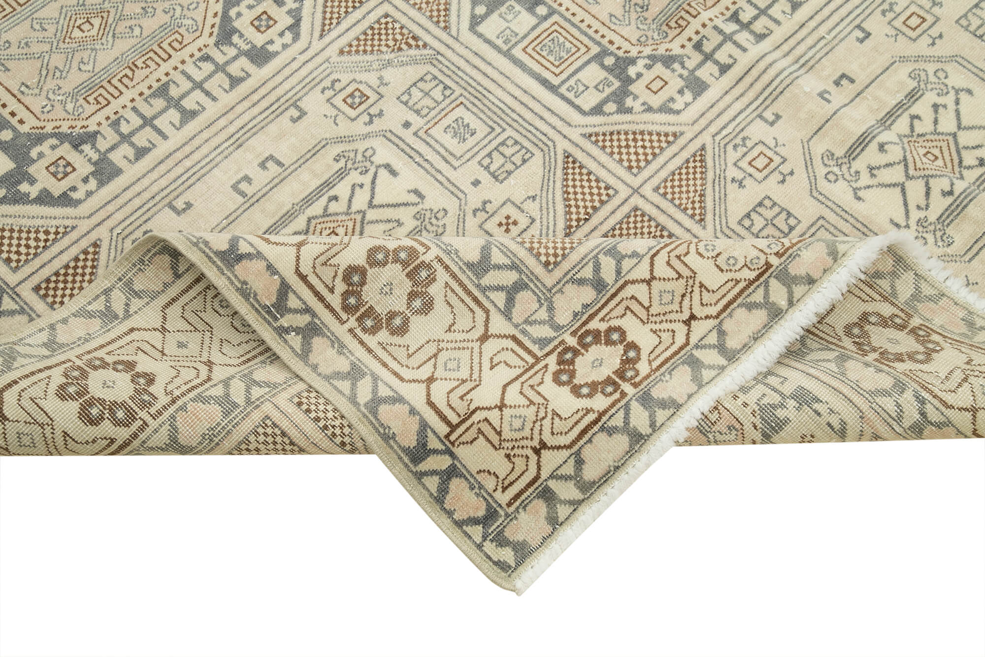 Vintage Cotton Wool Rug - Handmade Area Rug 6'5''x9'7'' | Beige Wool Carpet