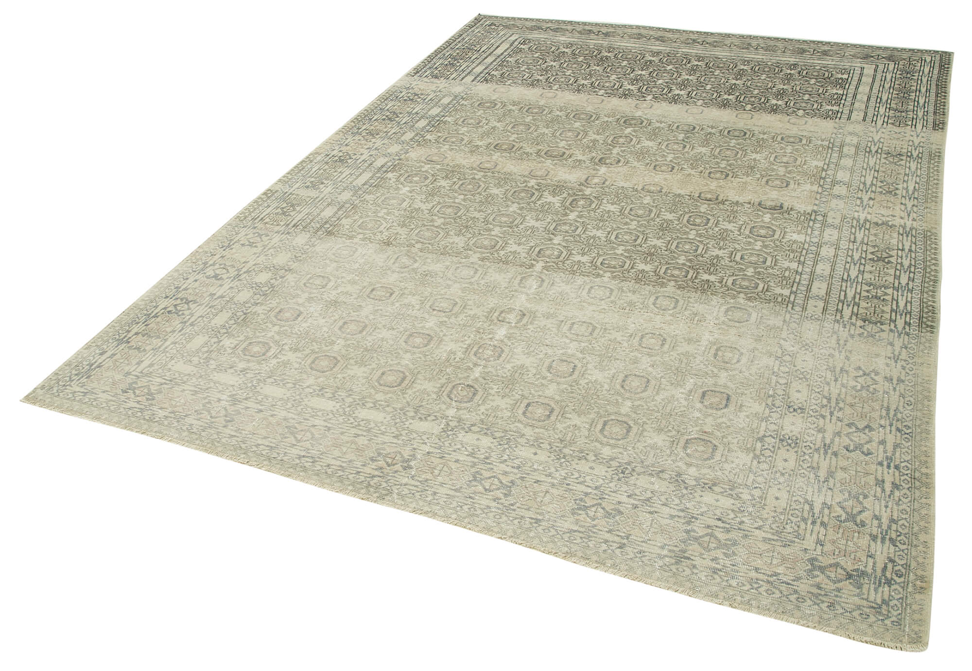 Vintage Handmade Area Rug - Kayseri 6x9 Classic Beige Cotton Wool Carpet