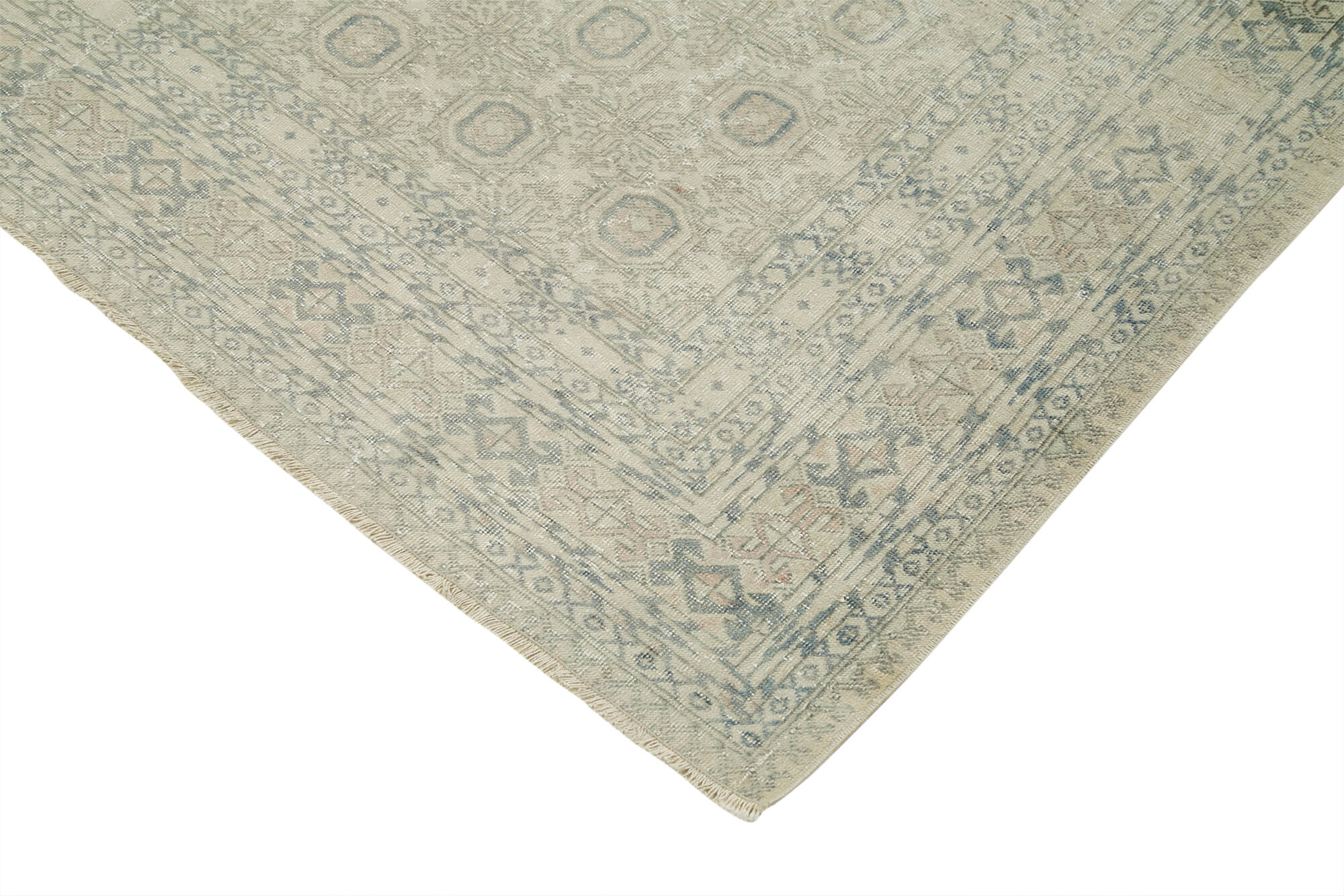 Vintage Handmade Area Rug - Kayseri 6x9 Classic Beige Cotton Wool Carpet