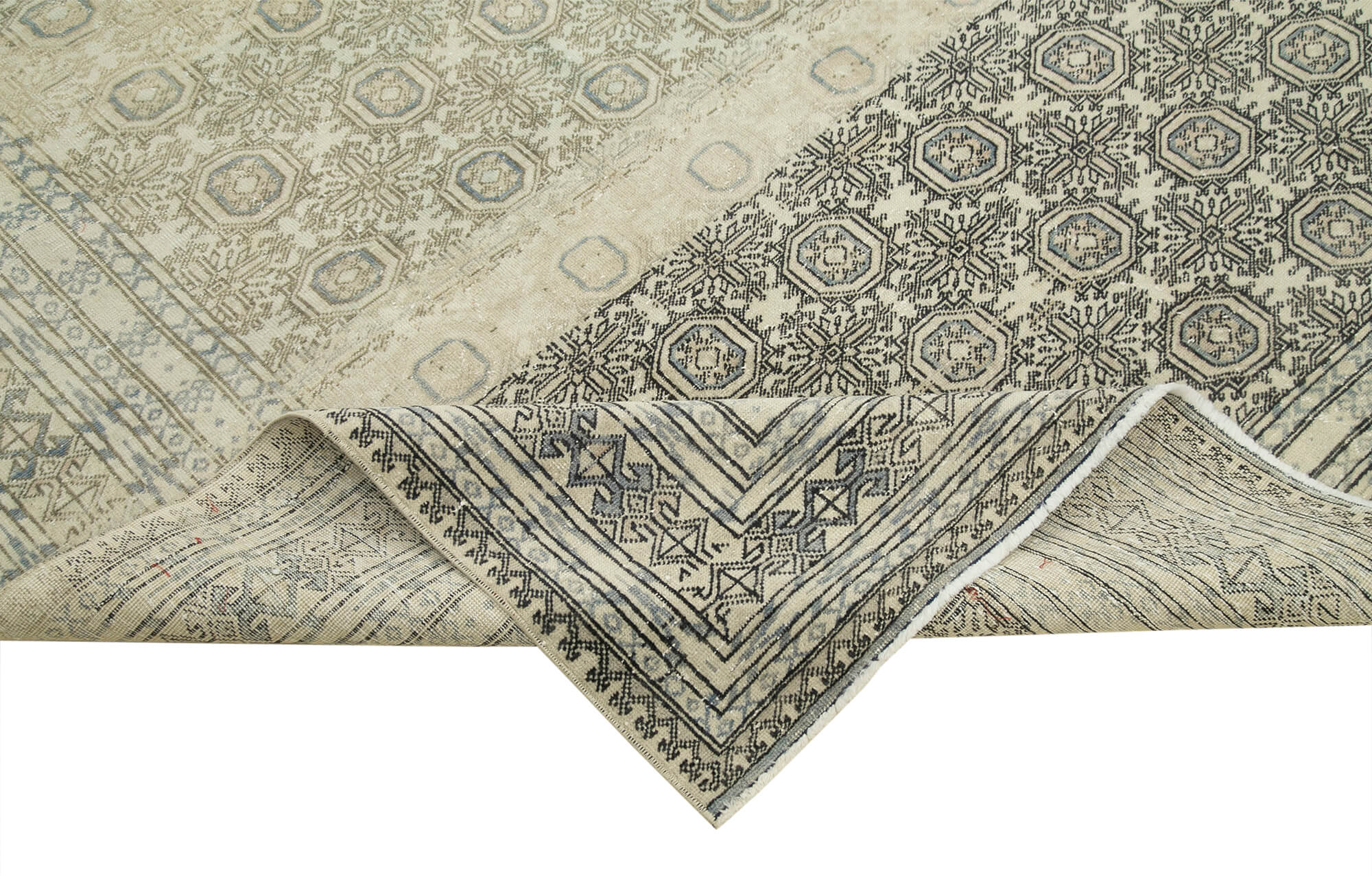 Vintage Handmade Area Rug - Kayseri 6x9 Classic Beige Cotton Wool Carpet