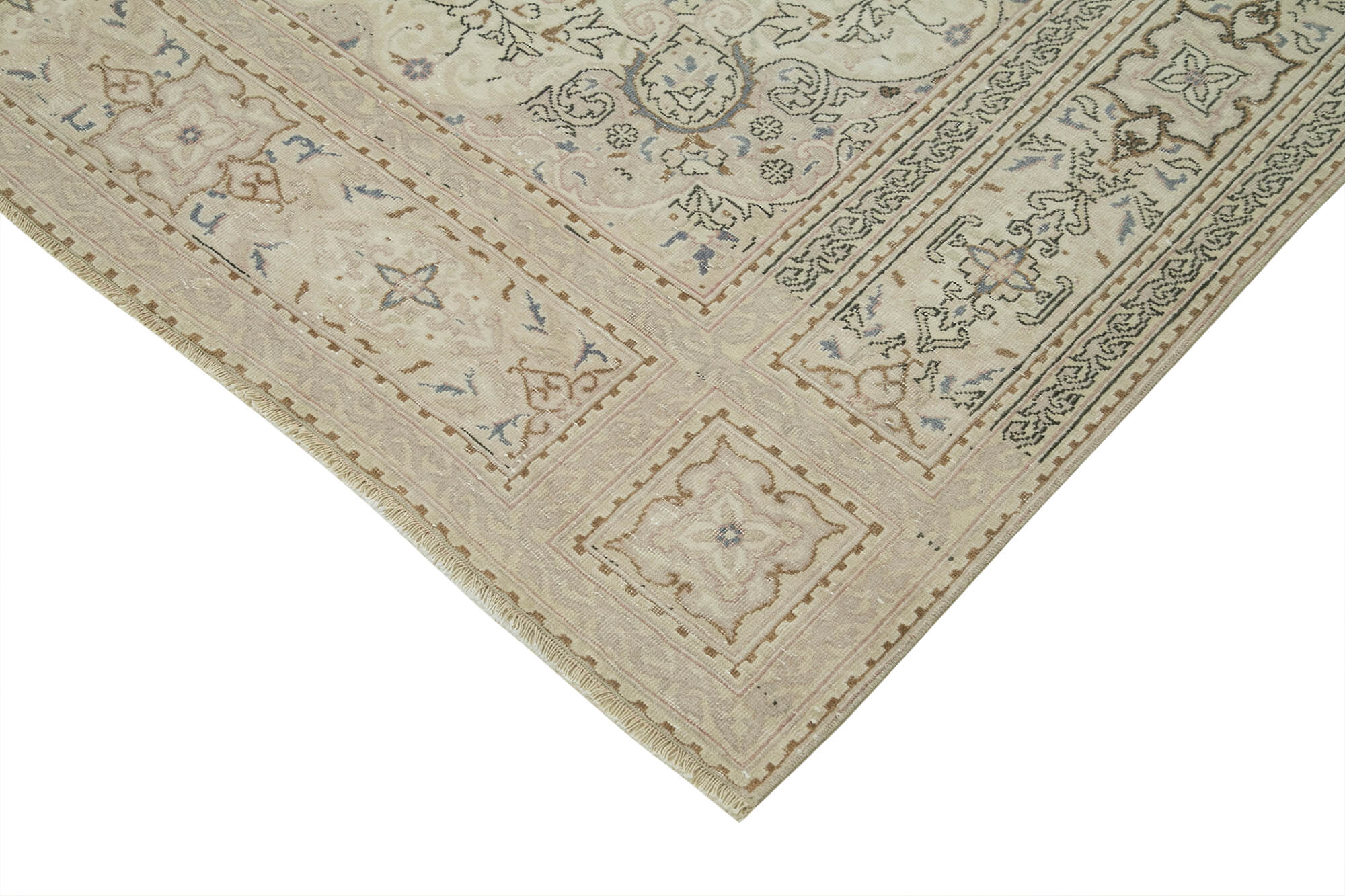Vintage Cotton Wool Rug - Handmade Area Rug 6'9'' x 10'4'' Beige Classic Style Carpet