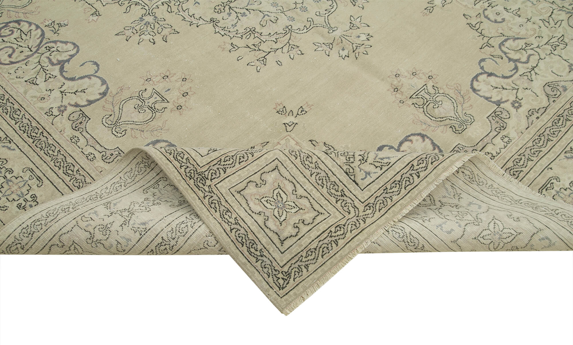Vintage Cotton Wool Rug - Handmade Area Rug 6'9'' x 10'4'' Beige Classic Style Carpet