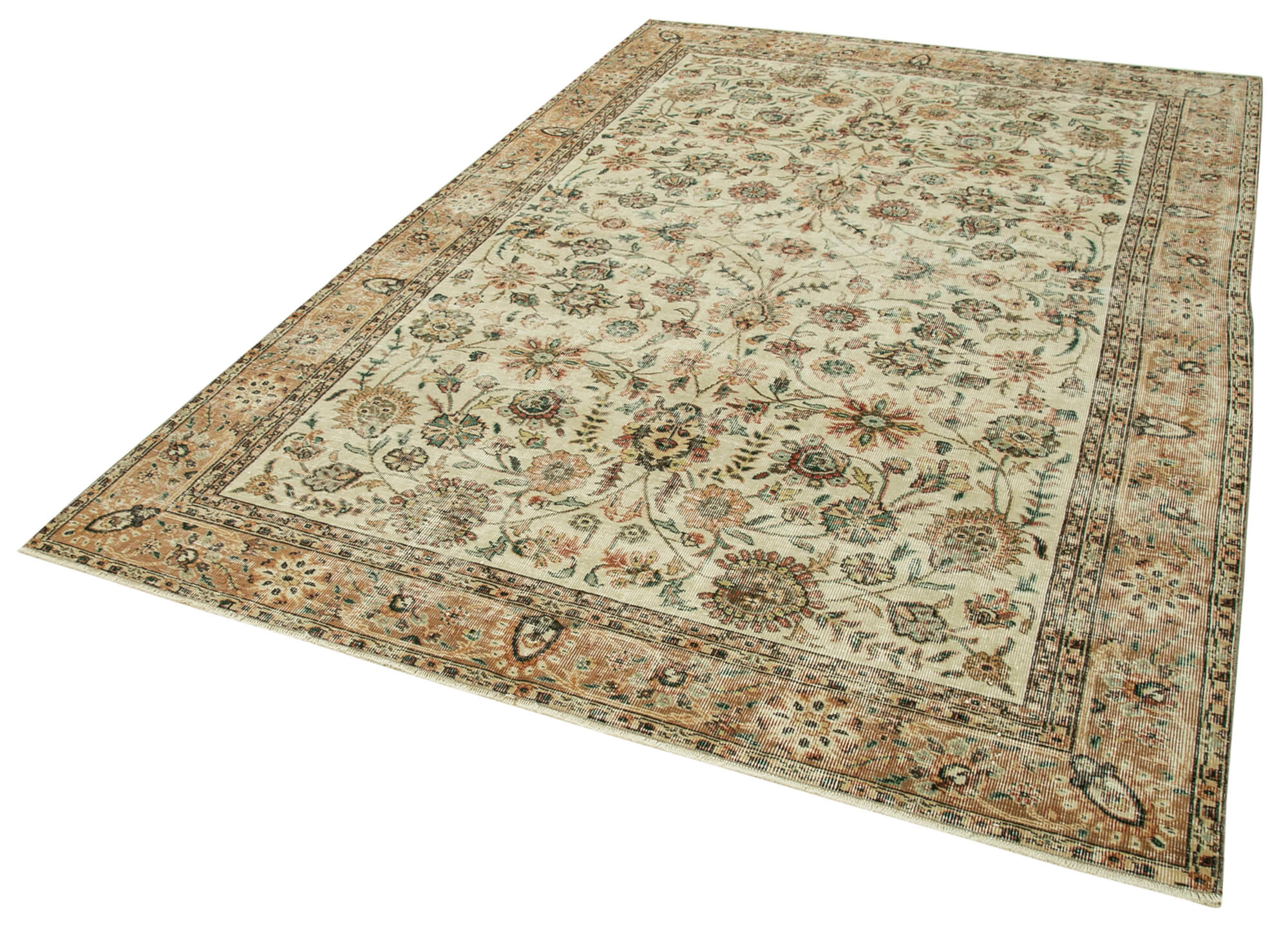 Vintage Cotton Wool Rug – Handmade Area Rug 6'3''x9'5'' | Classic Style Beige Carpet