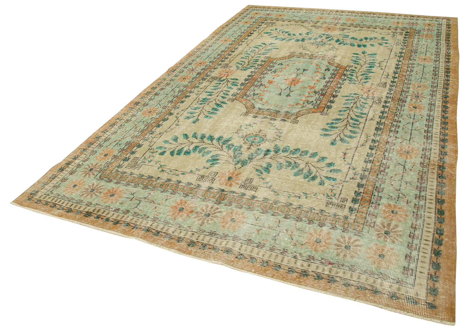 Vintage Handmade Area Rug – Beige Cotton Wool Carpet, Hand Woven Turkish Rug 6'7"x10'7"
