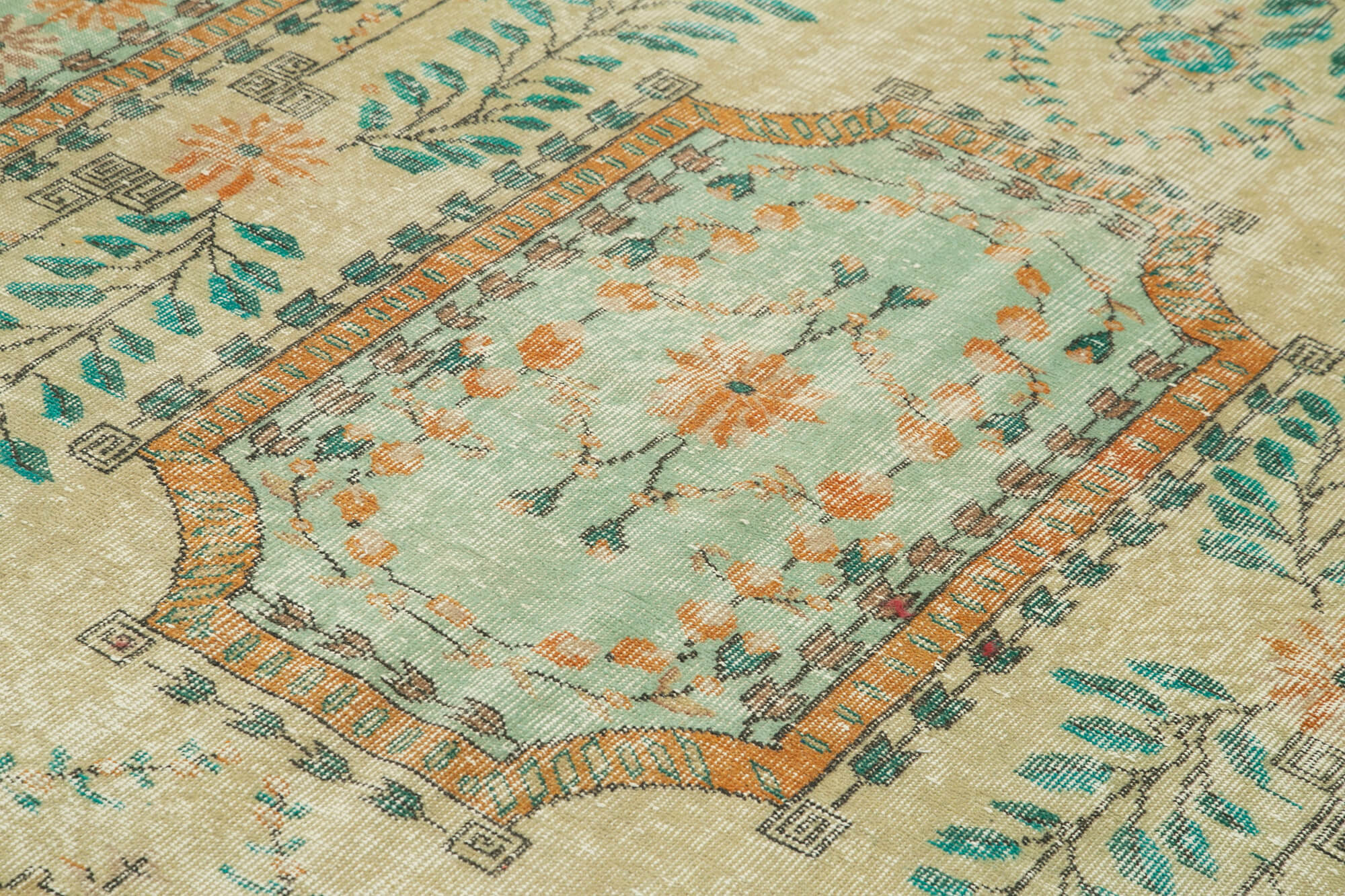 Vintage Handmade Area Rug – Beige Cotton Wool Carpet, Hand Woven Turkish Rug 6'7"x10'7"