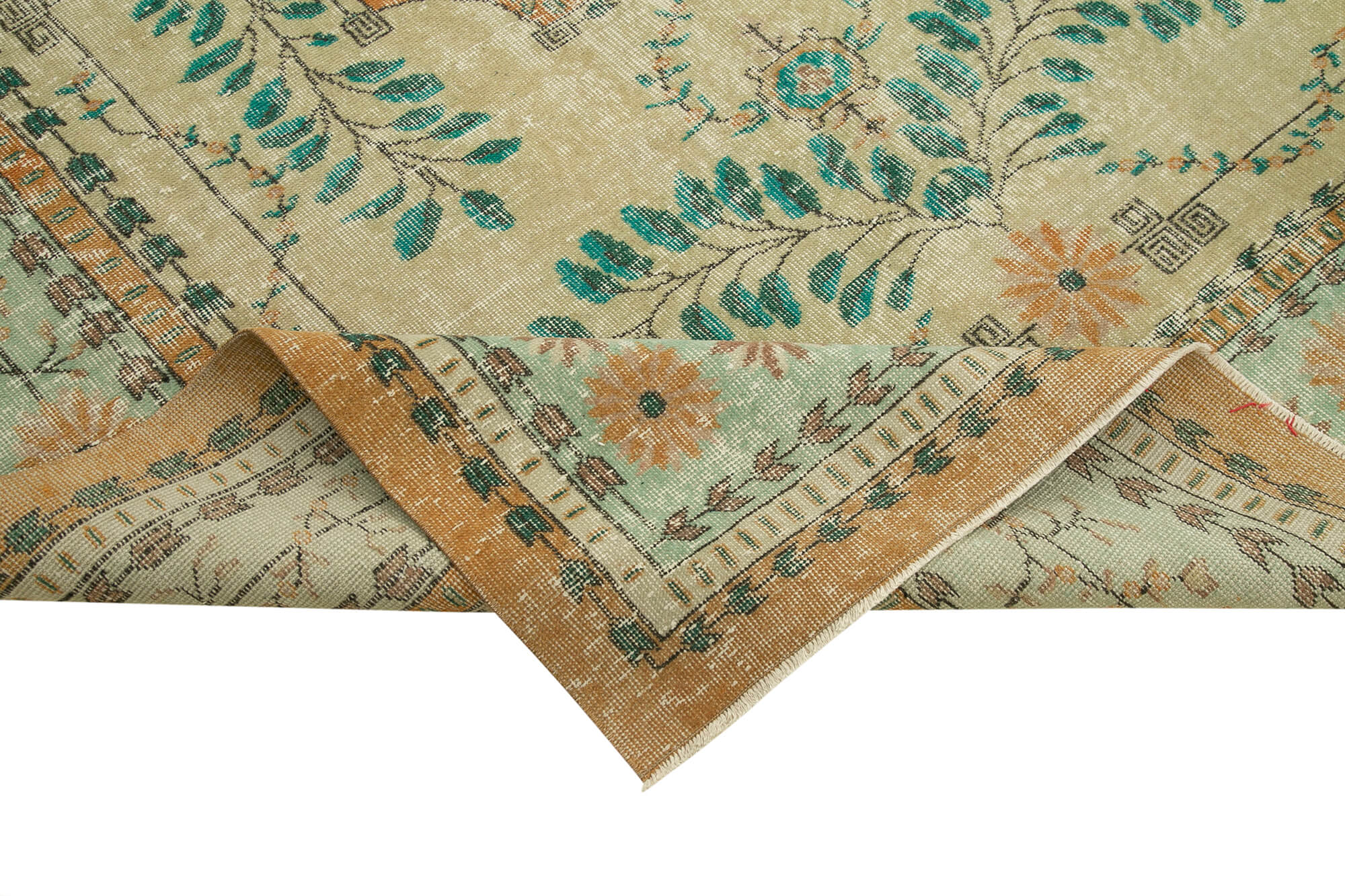 Vintage Handmade Area Rug – Beige Cotton Wool Carpet, Hand Woven Turkish Rug 6'7"x10'7"
