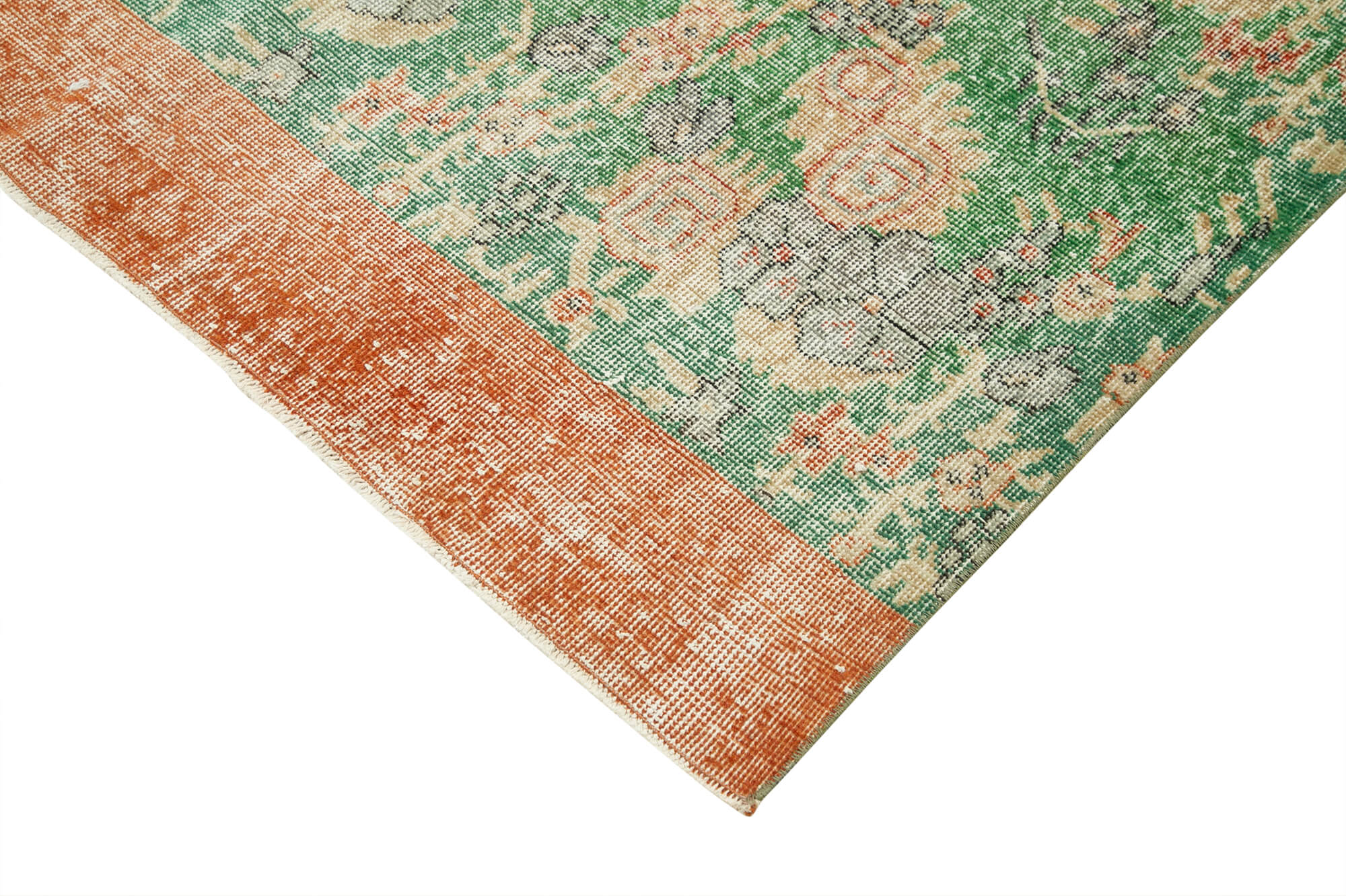 Vintage Handmade Area Rug - Kayseri Green Wool Cotton Carpet 4'6" x 12'9"