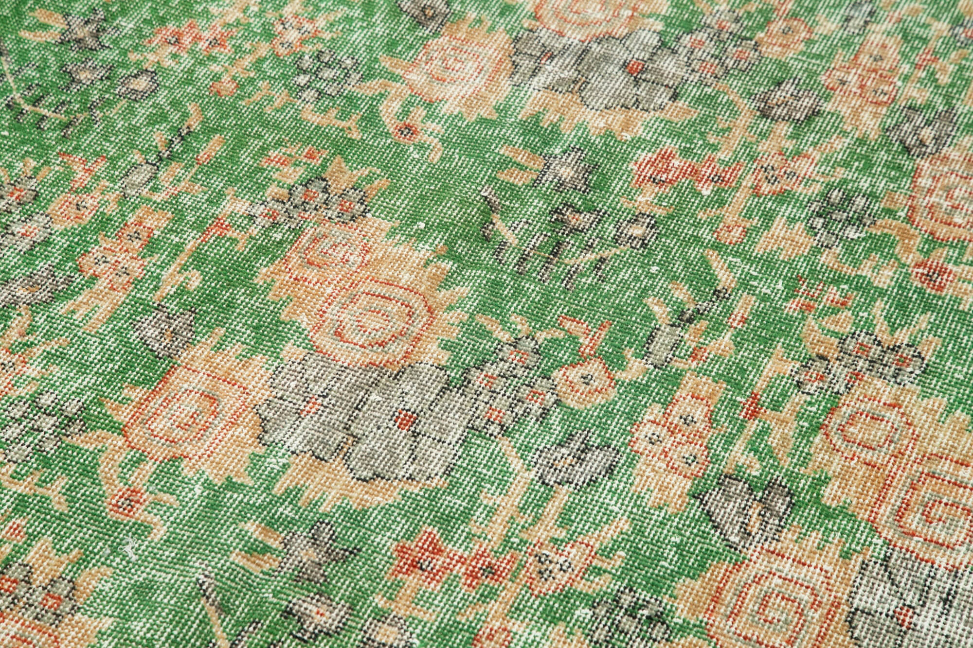 Vintage Handmade Area Rug - Kayseri Green Wool Cotton Carpet 4'6" x 12'9"