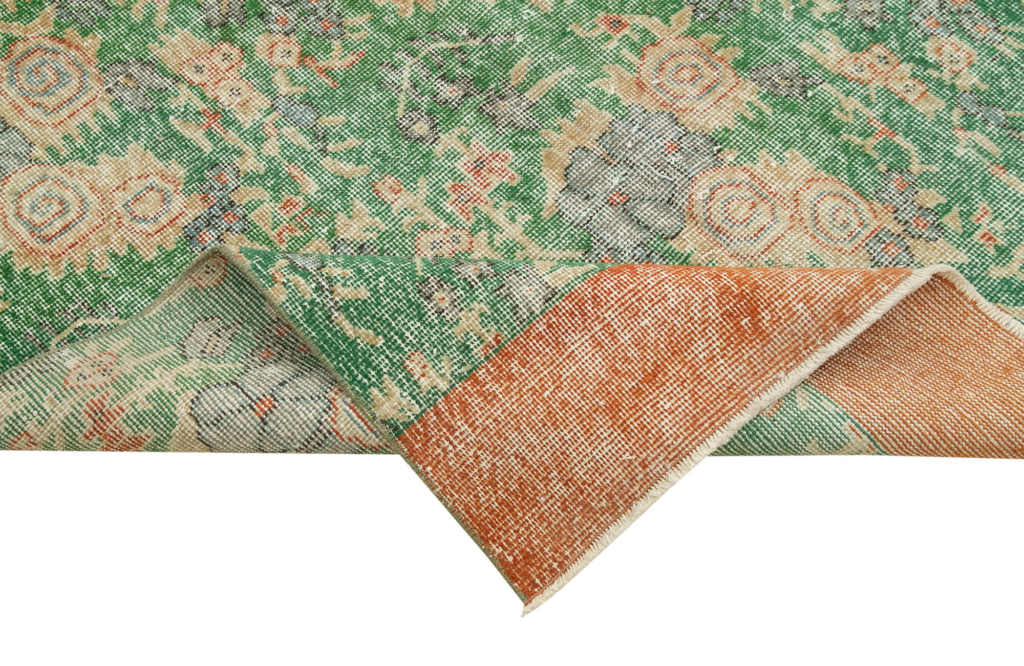 Vintage Handmade Area Rug - Kayseri Green Wool Cotton Carpet 4'6" x 12'9"